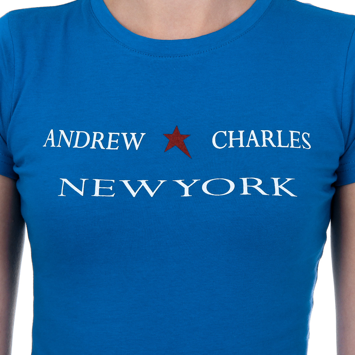 Andrew Charles Maglietta da donna a maniche corte con scollo rotondo blu TARANA
