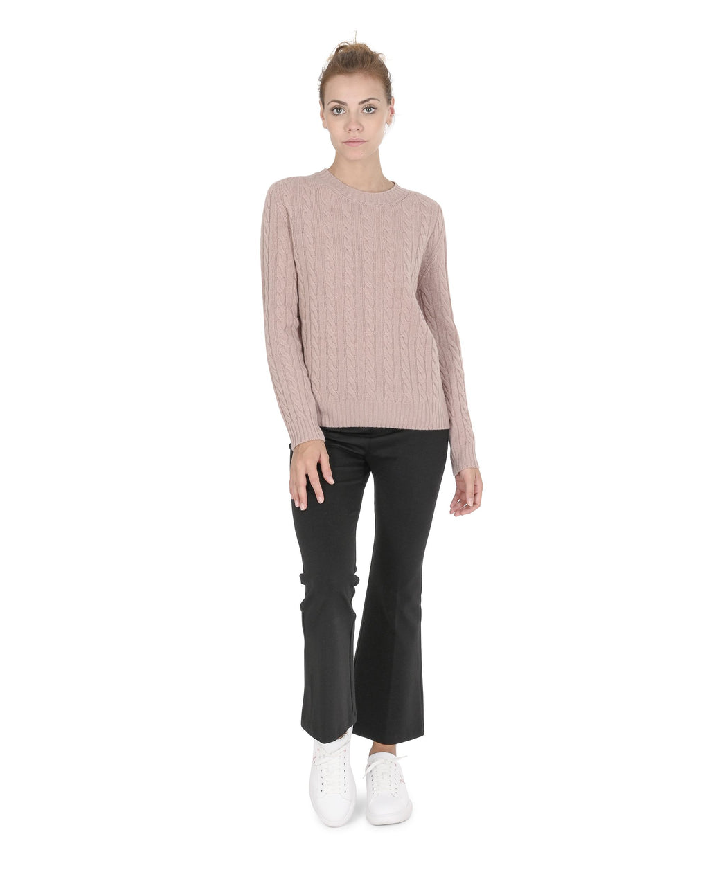 Maglione girocollo da donna in cashmere Crown of Edinburgh COE 0033 ROSA