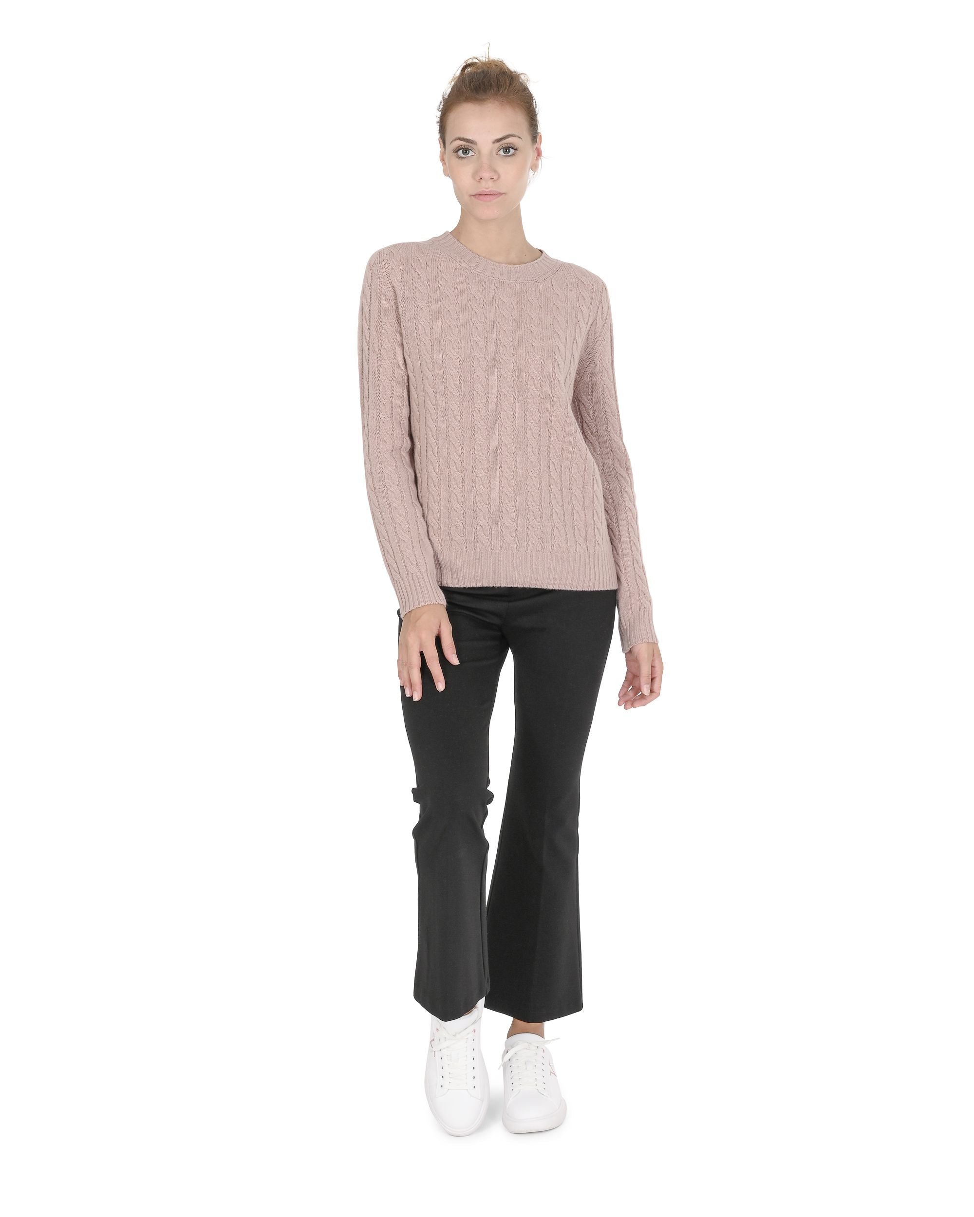 Maglione girocollo da donna in cashmere Crown of Edinburgh COE 0033 ROSA