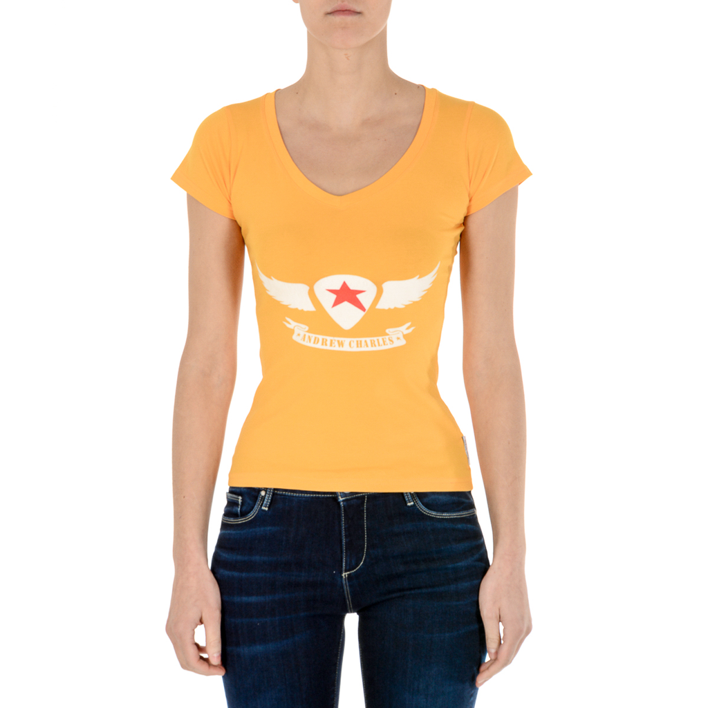 Andrew Charles T-shirt da donna a maniche corte con scollo a V gialla TAPIWA