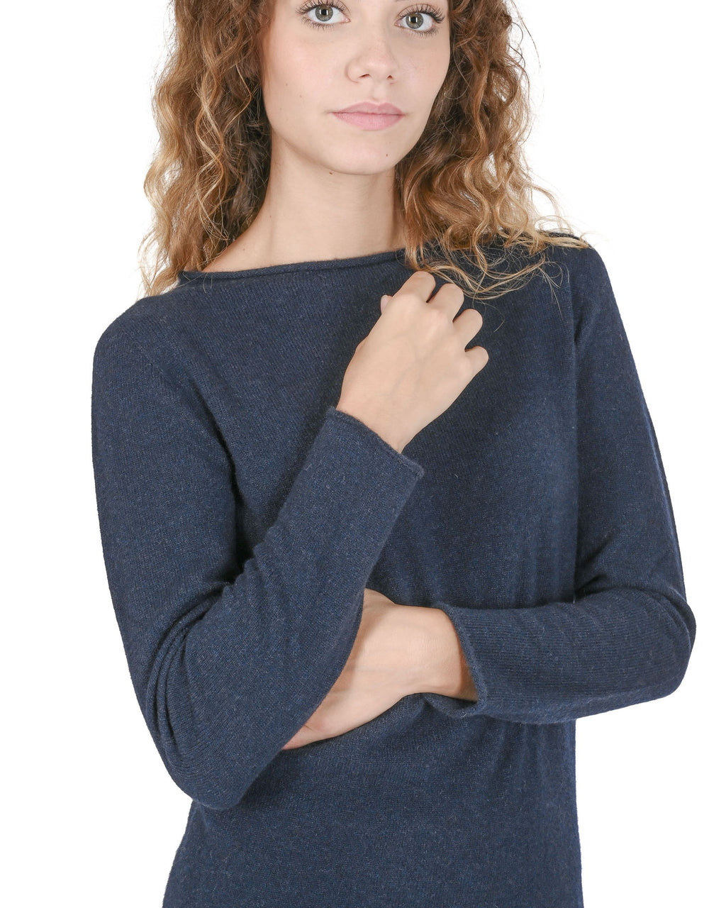 Maglione da donna con scollo a barca in cashmere Crown of Edinburgh COE 0025 BLU NAVY