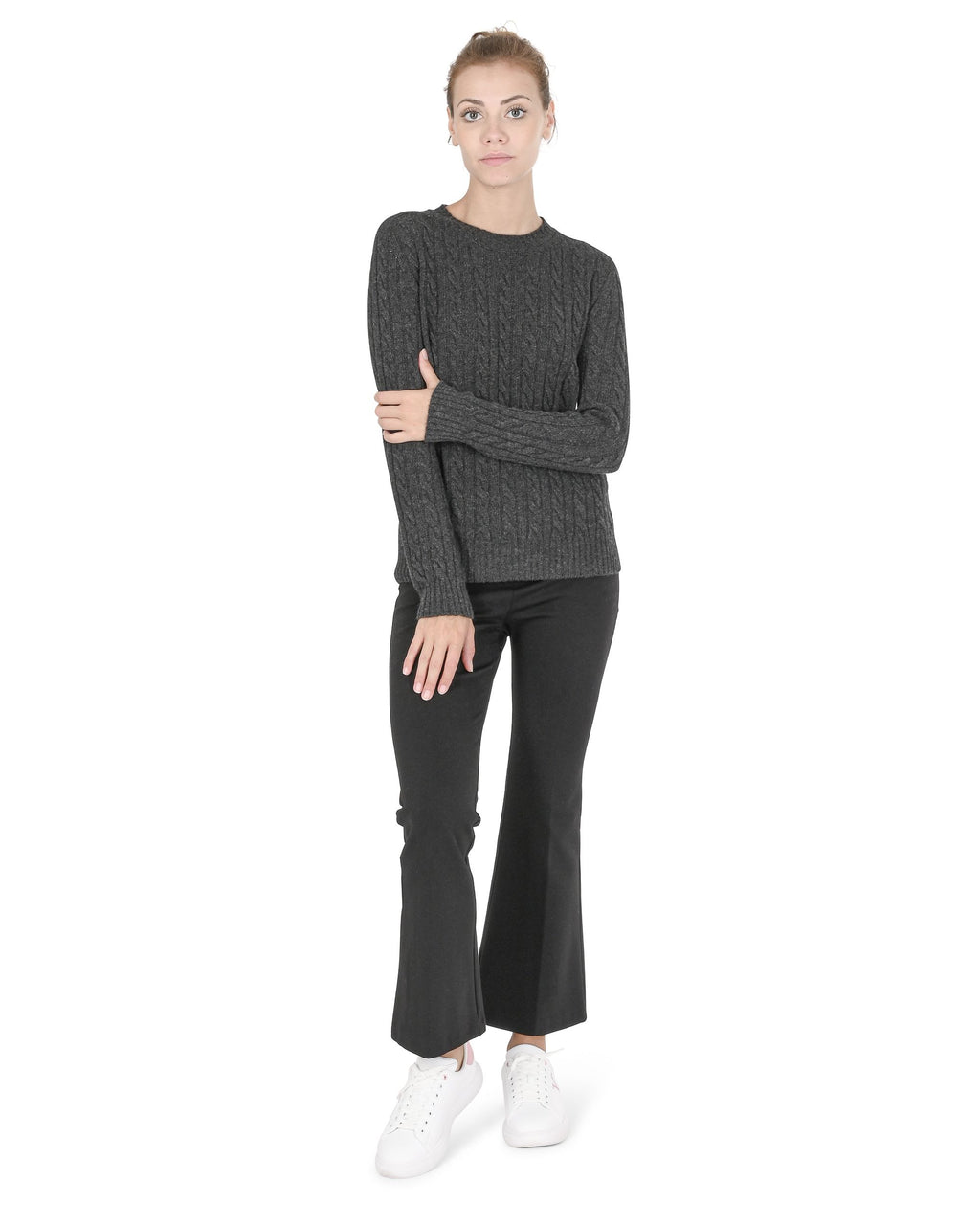 Maglione girocollo da donna in cashmere Crown of Edinburgh COE 0013 GRIGIO SCURO