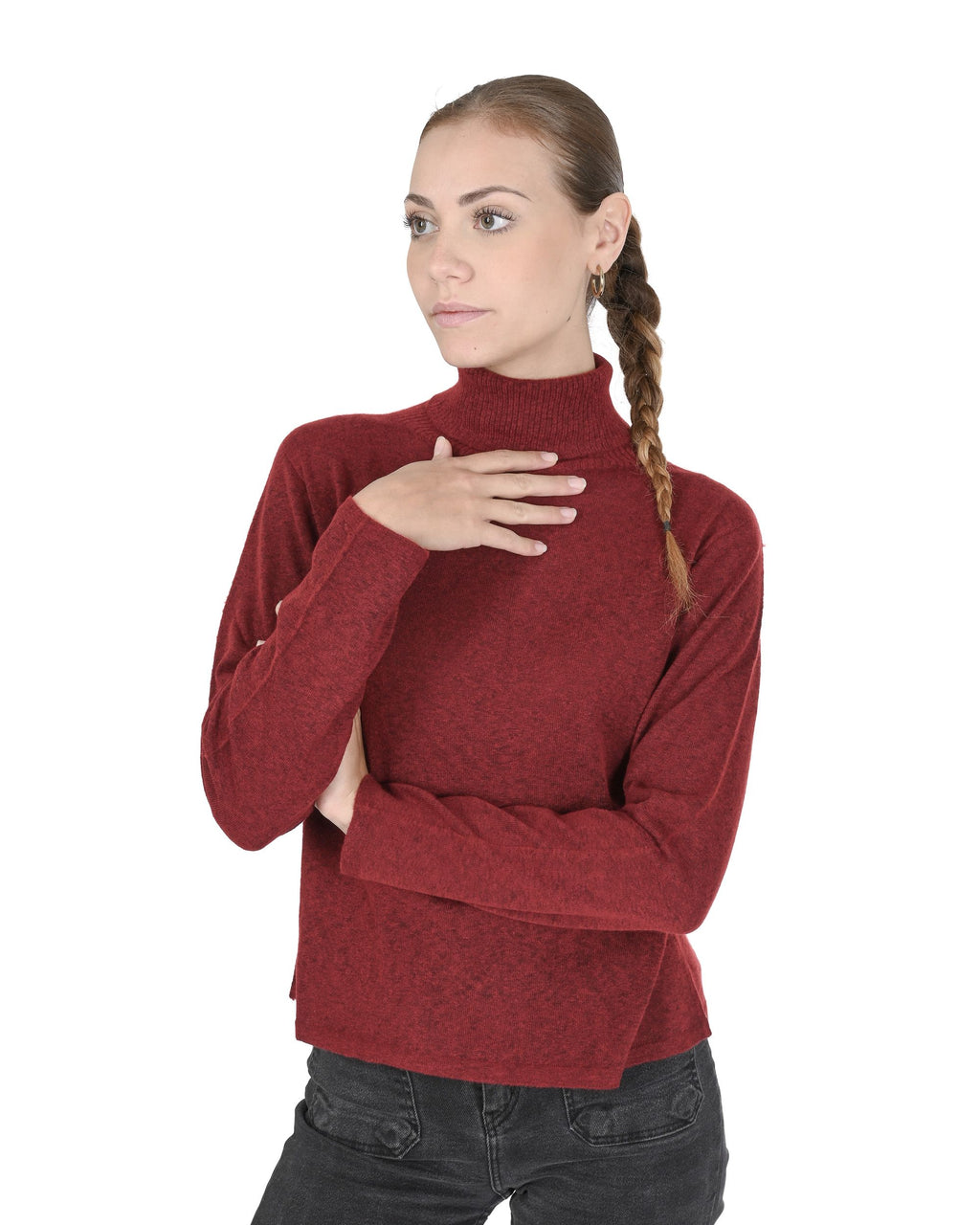 Maglione dolcevita da donna in cashmere Crown of Edinburgh COE 0020 ROSSO SCURO