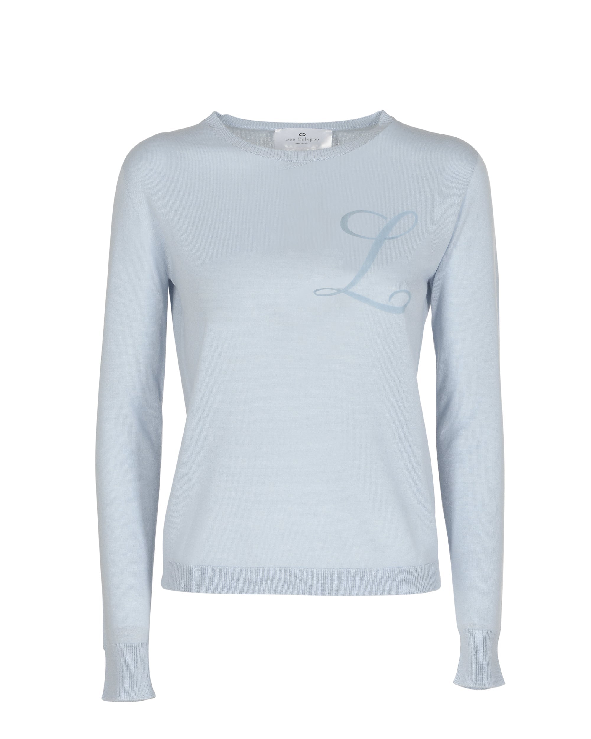 Maglia girocollo in cashmere estivo - Manica lunga - Azzurro