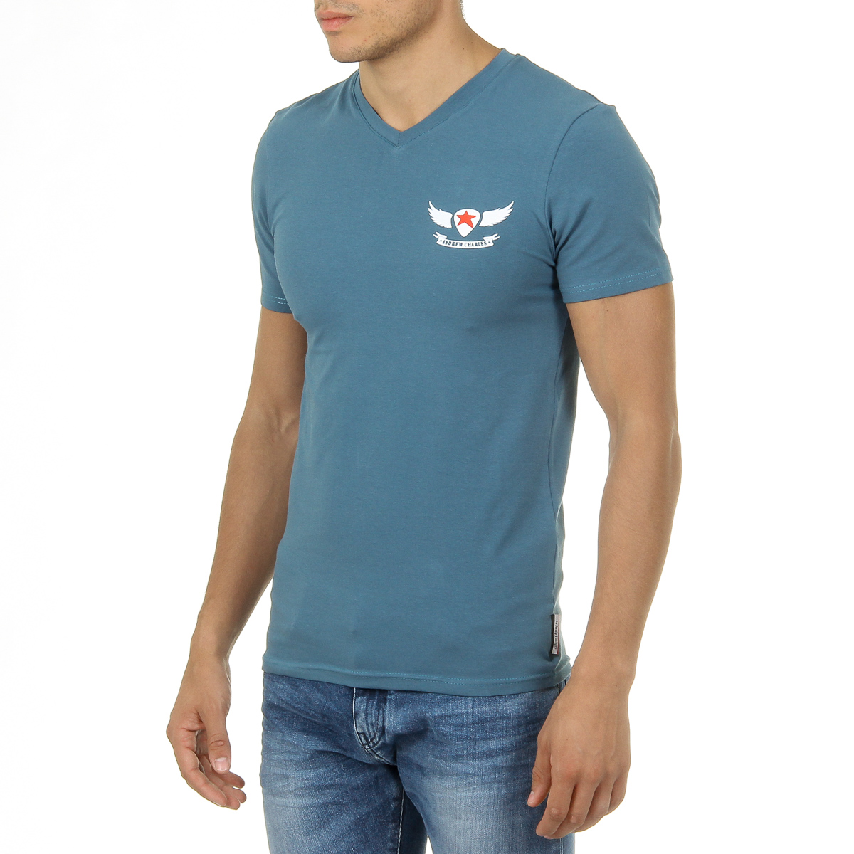 Andrew Charles Maglietta da uomo a maniche corte con scollo a V, verde KENAN