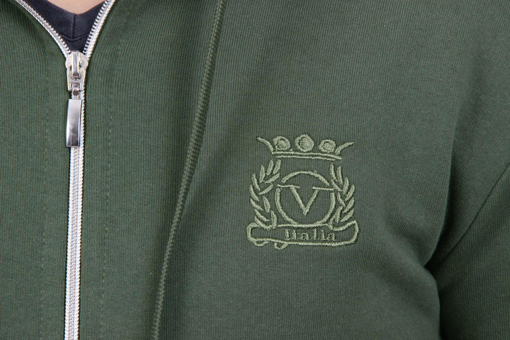 Felpa con cappuccio da uomo V 1969 Italia con cerniera ART. 4468 VERDE MILITARE