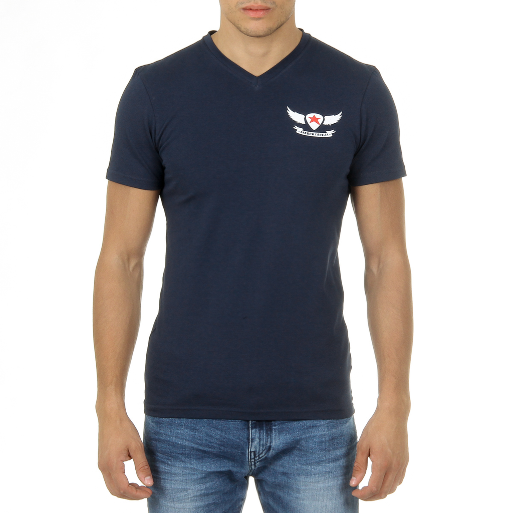 Andrew Charles Maglietta da uomo a maniche corte con scollo a V blu KENAN