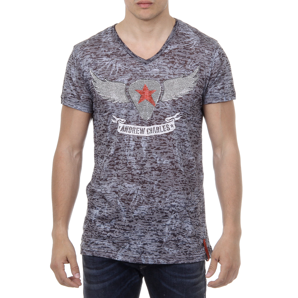 Andrew Charles T-shirt da uomo a maniche corte con scollo a V nera ISAAC