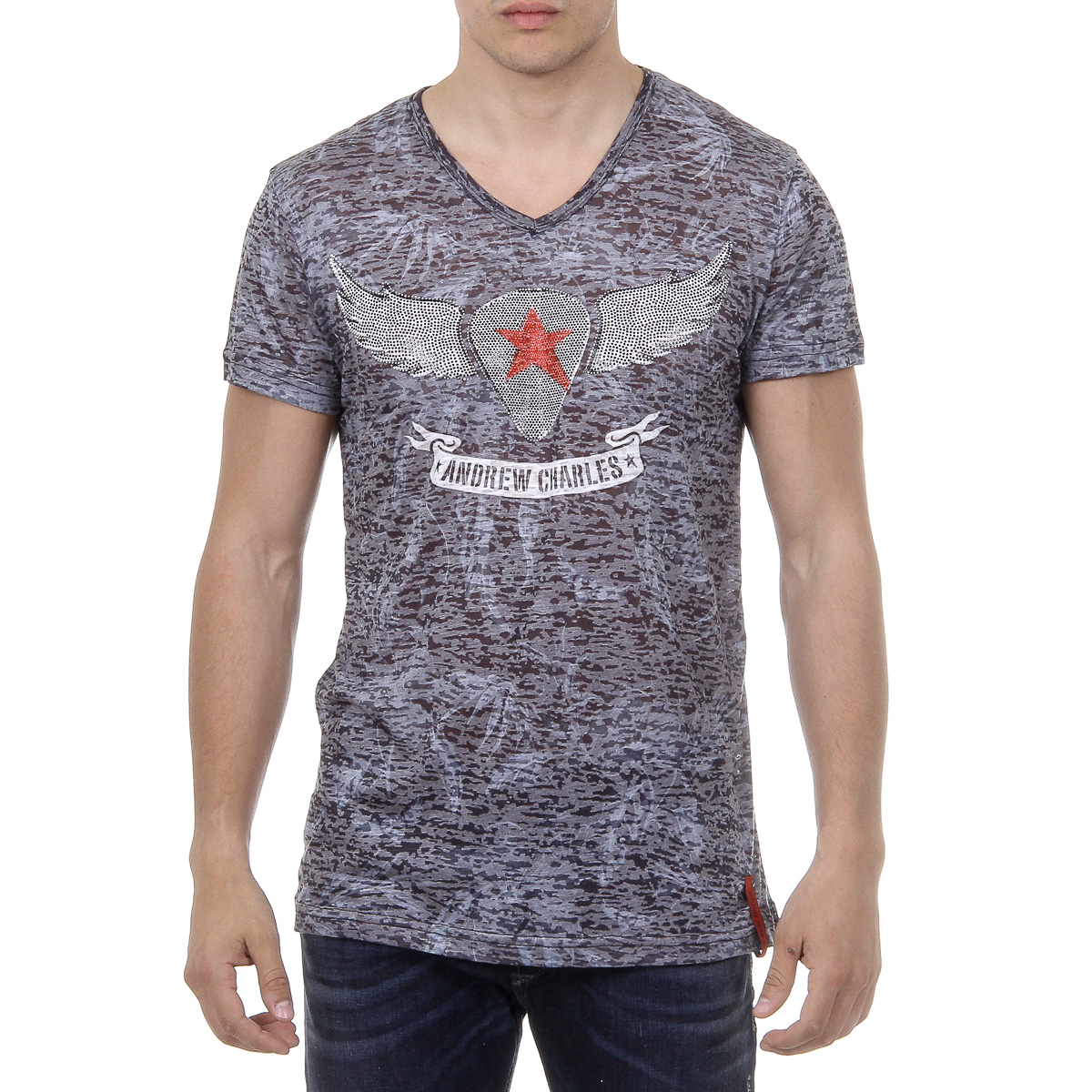 Andrew Charles T-shirt da uomo a maniche corte con scollo a V nera ISAAC