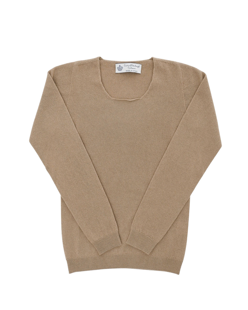 Maglione da donna in cashmere con scollo quadrato Crown of Edinburgh COE 0024 BISCUIT
