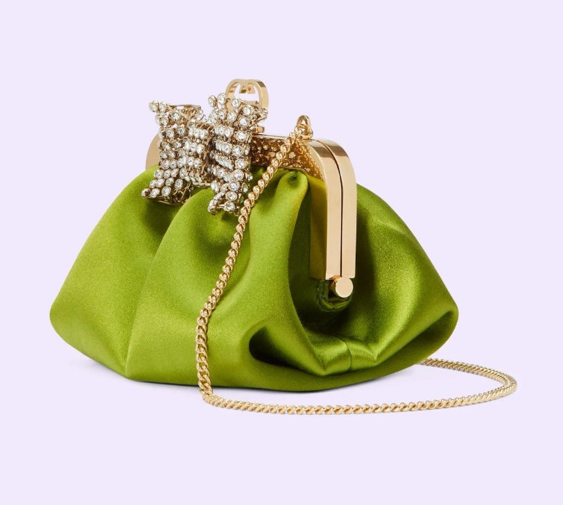 Borsa a tracolla Broadway in raso con fiocco di cristalli