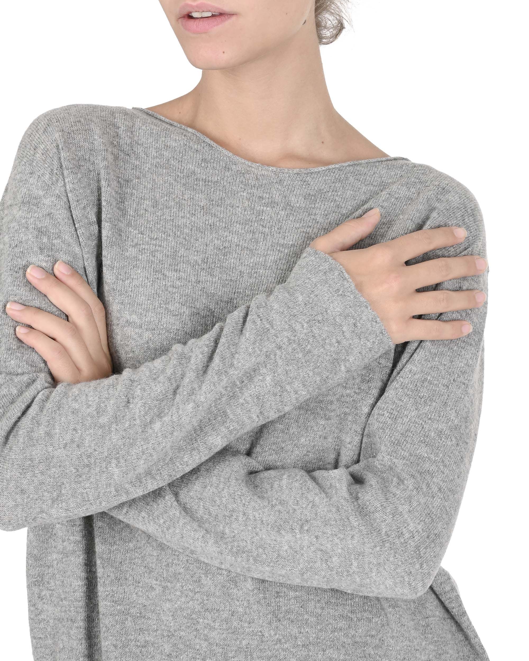 Maglione oversize con scollo a barca da donna in cashmere Crown of Edinburgh COE 008 GRIGIO PELTRO