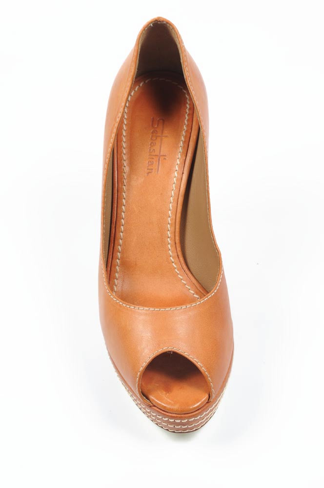 Décolleté donna Sebastian Milano punta aperta S4370 VAC CAMMELLO