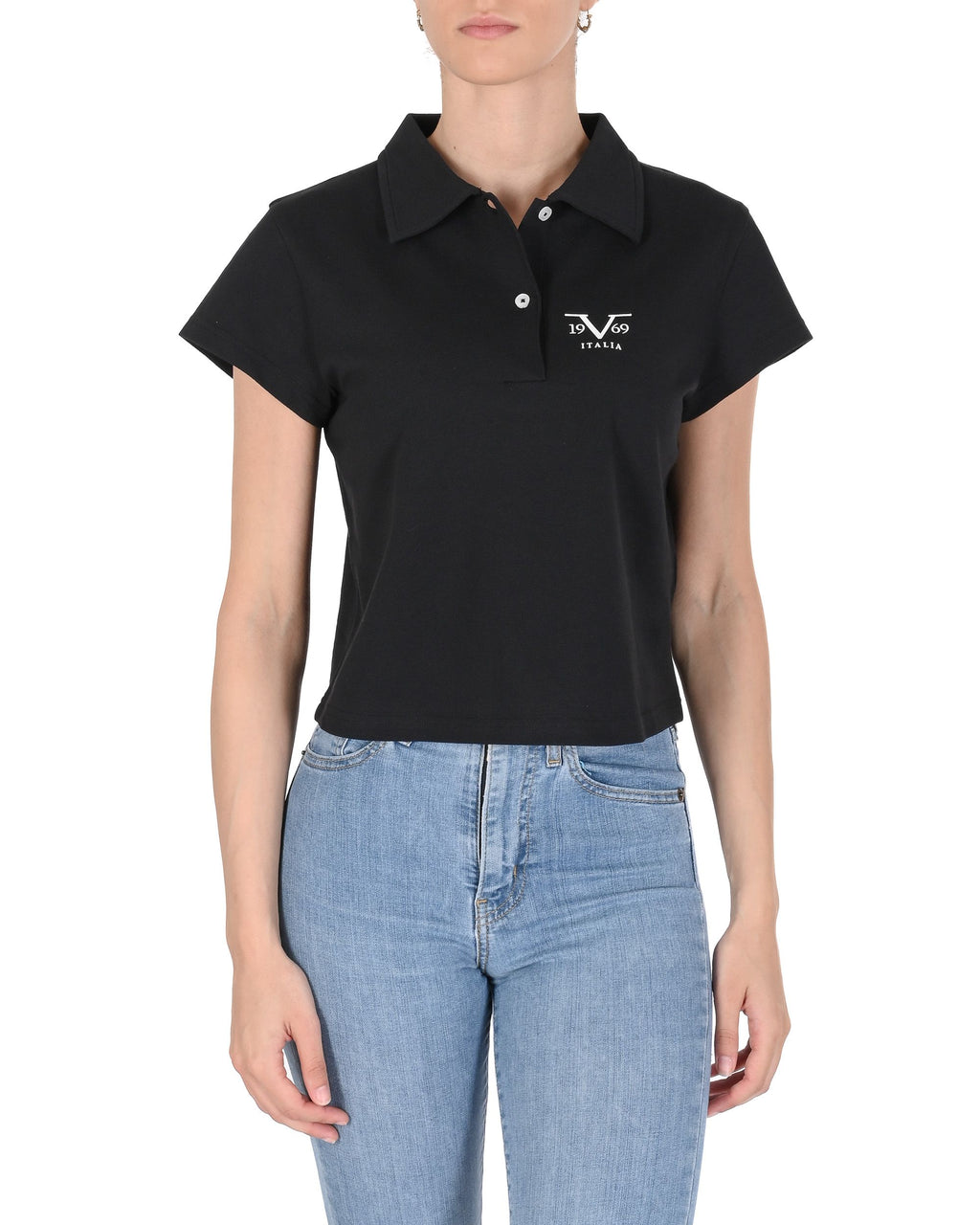 19V69 Italia Polo da donna in piqué corto VSC1WPL01 NERO