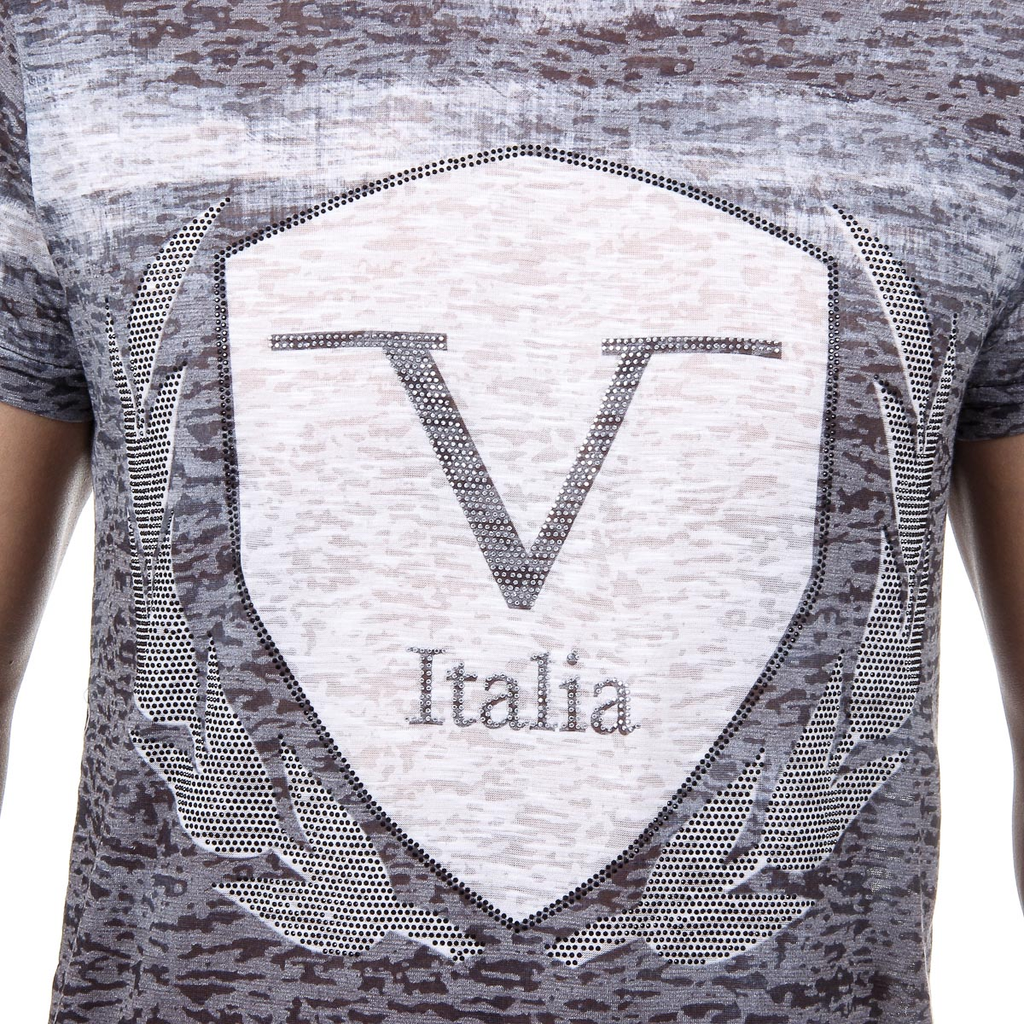 V 1969 Italia T-shirt da uomo a maniche corte con scollo tondo nera LOGAN