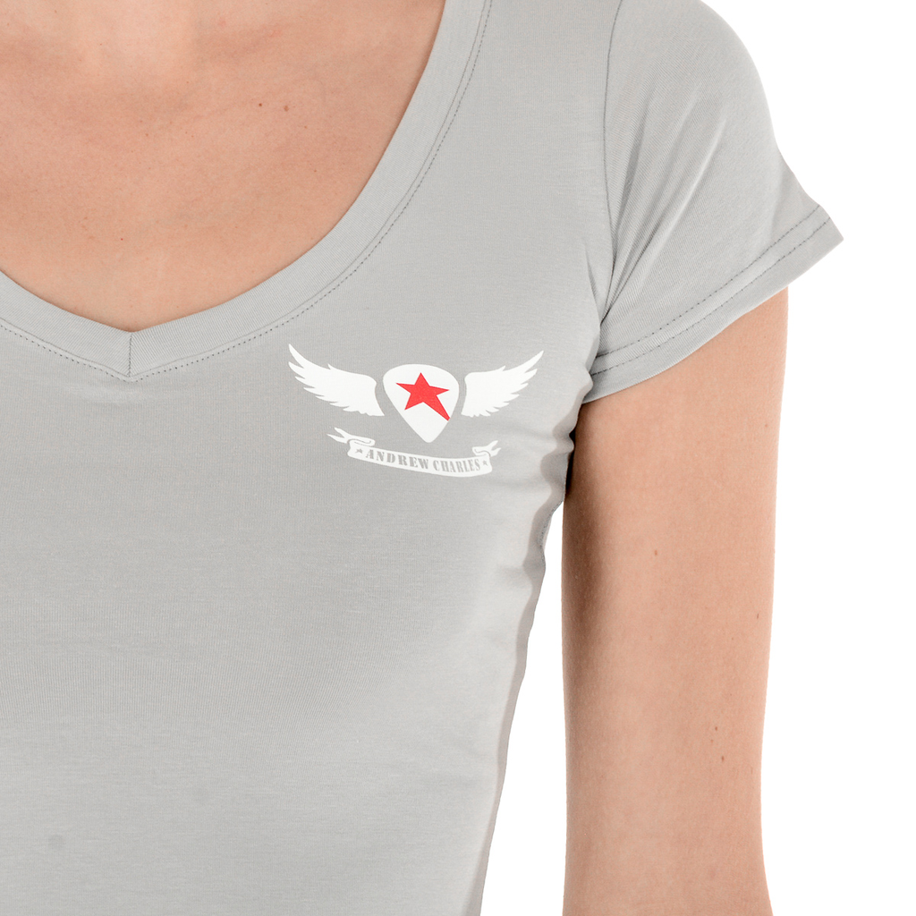 Andrew Charles T-shirt da donna a maniche corte con scollo a V, grigia TAPIWA