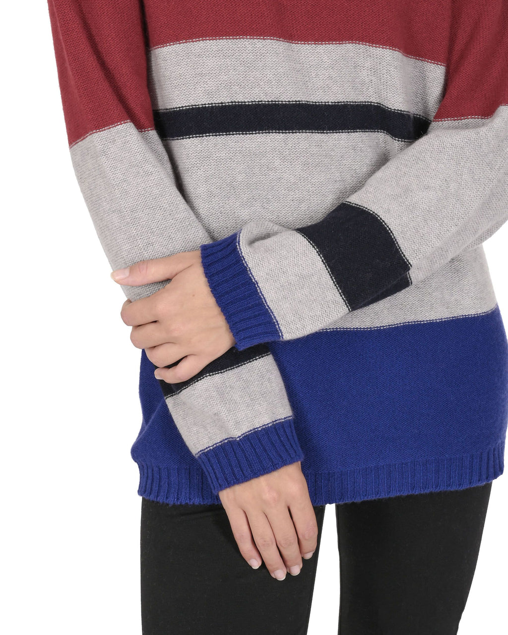 Maglione da donna in cashmere con scollo a barca Crown of Edinburgh COE 0017 ROSSO/GRIGIO/BLU