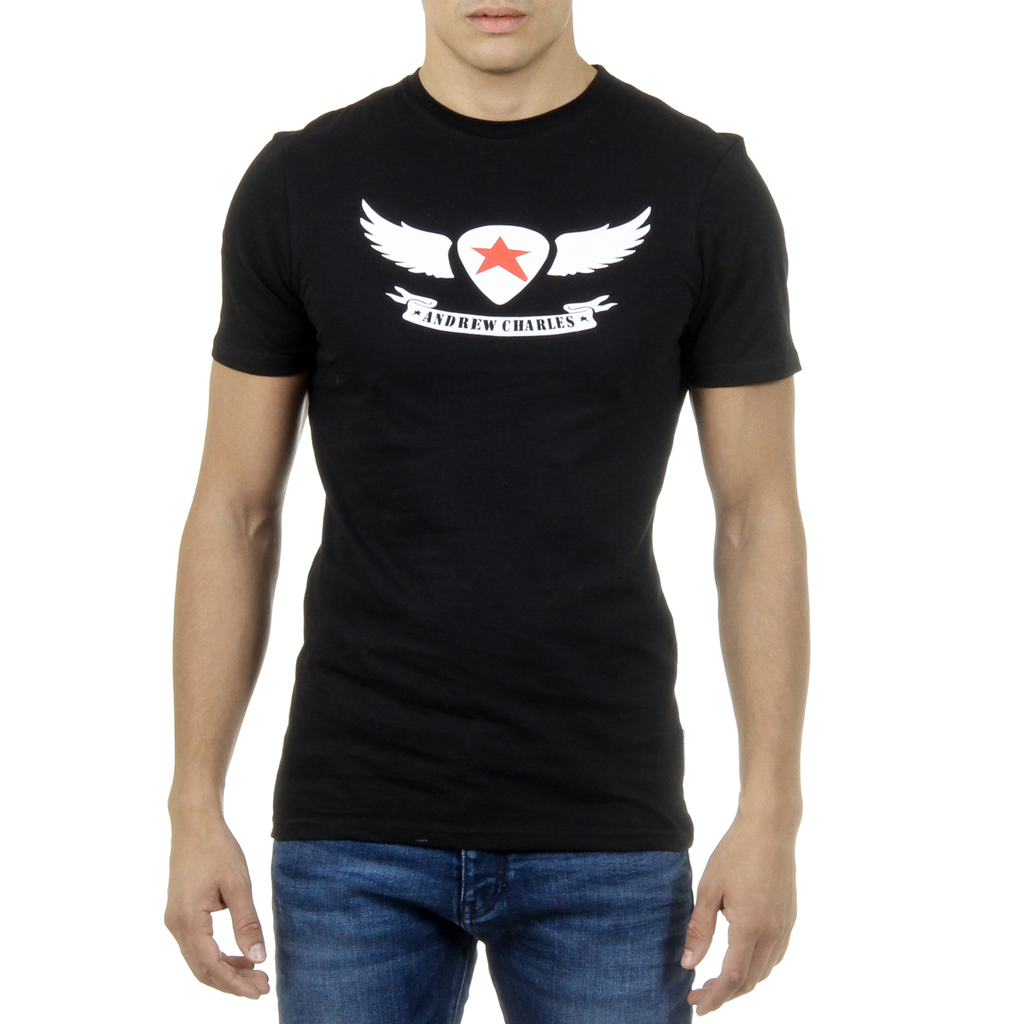 Andrew Charles T-shirt da uomo a maniche corte con scollo rotondo, nera KEITA