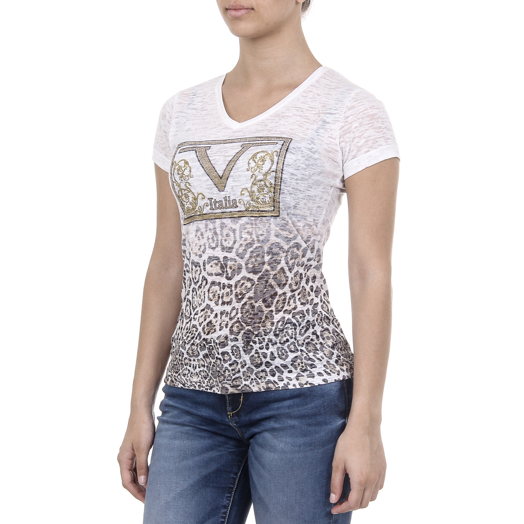 V 1969 Italia T-shirt da donna a maniche corte con scollo a V bianca EVELYN