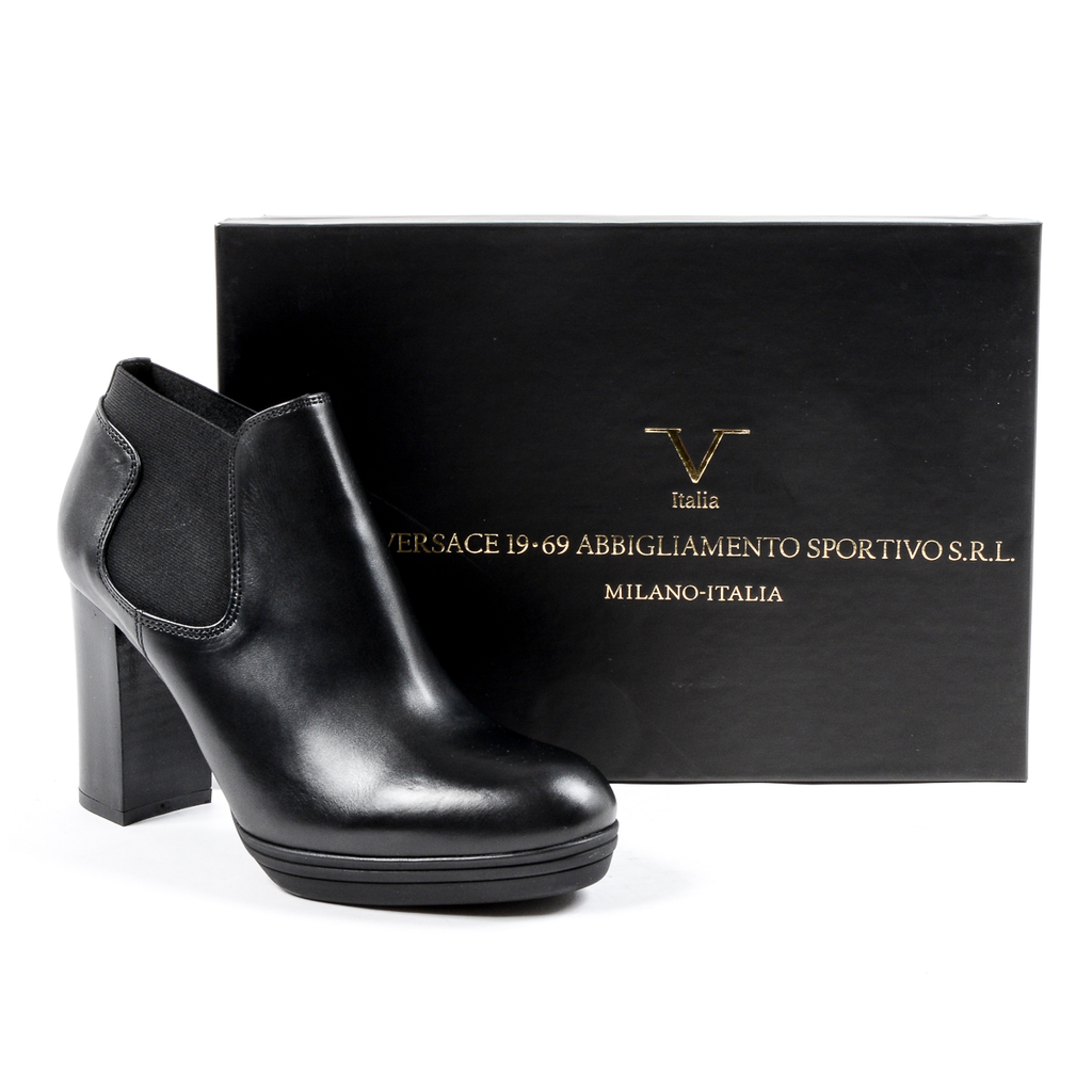 V 1969 Italia Stivaletto con tacco da donna nero GRACY