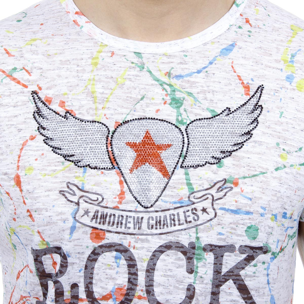 Andrew Charles T-shirt da uomo a maniche corte con scollo tondo, bianca, modello HUNTER