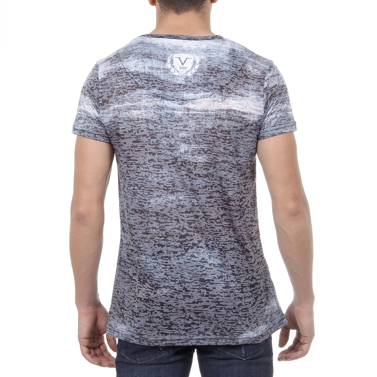 V 1969 Italia T-shirt da uomo a maniche corte con scollo tondo nera LOGAN
