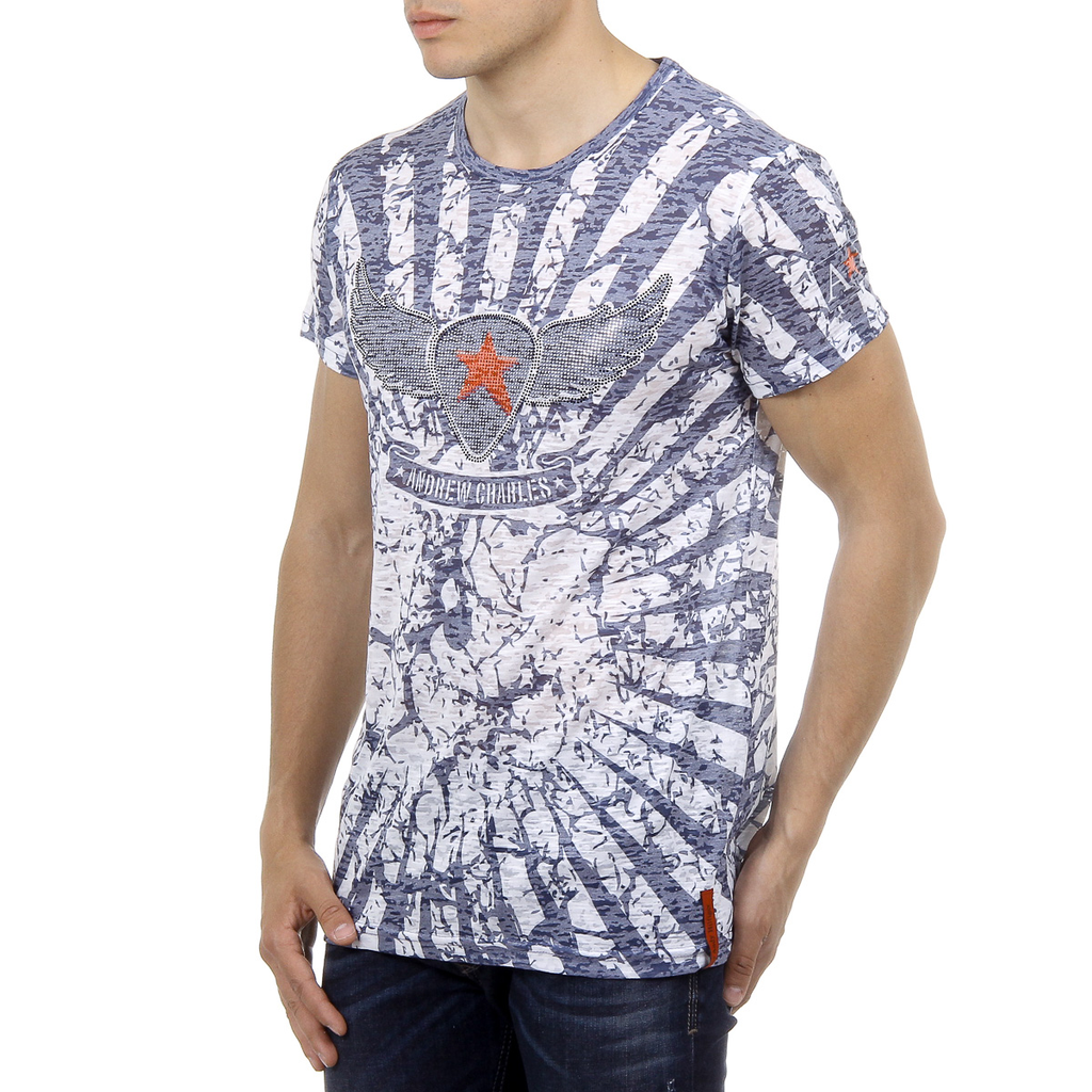 Andrew Charles T-shirt da uomo a maniche corte con scollo rotondo blu CALEB
