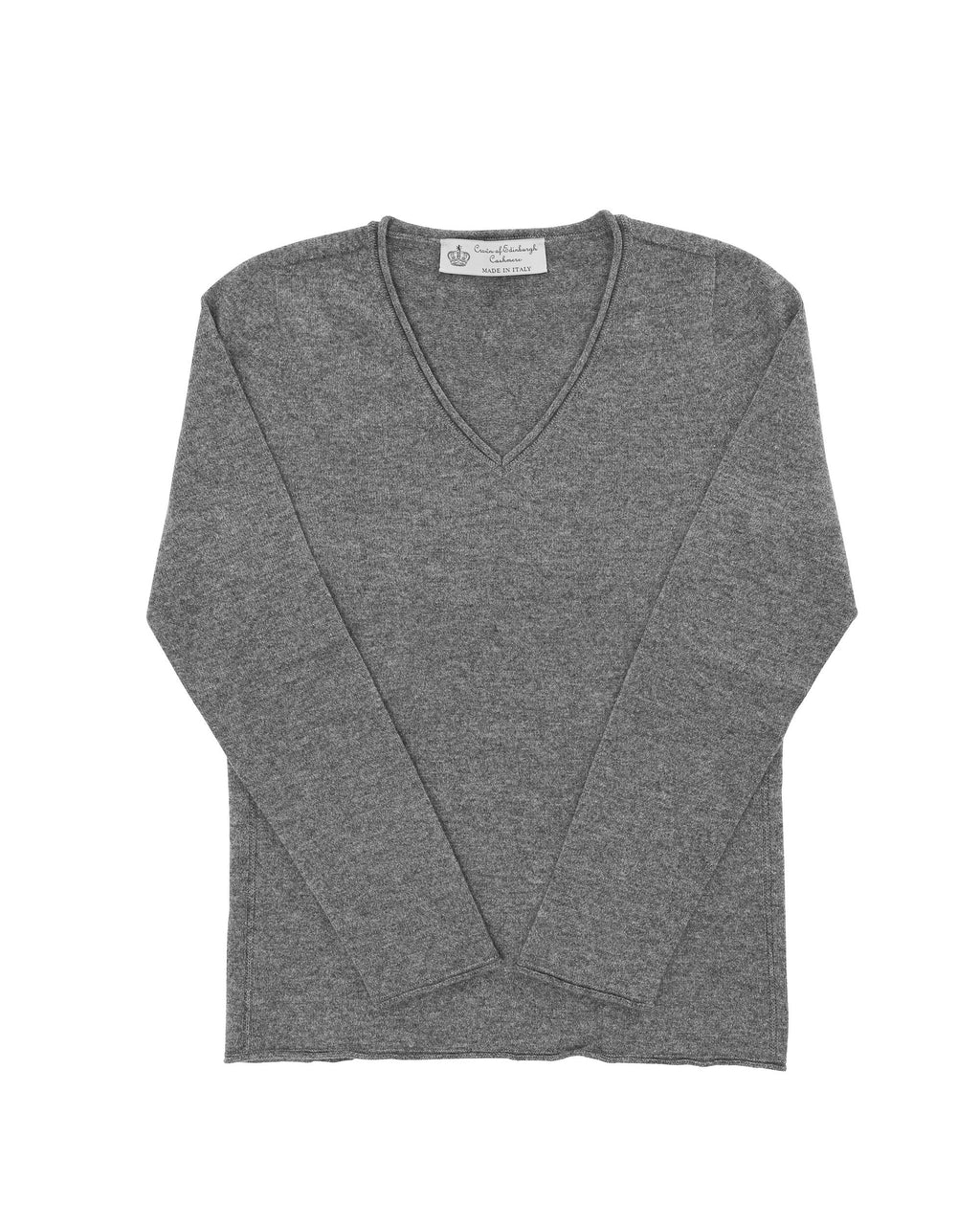 Maglione da donna in cashmere con scollo a V Crown of Edinburgh COE 0022 SMOG