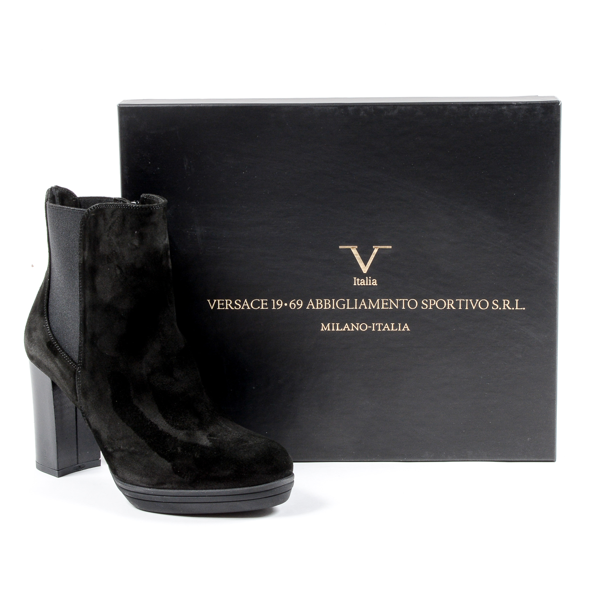 V 1969 Italia Stivaletto con tacco da donna nero MADELYN
