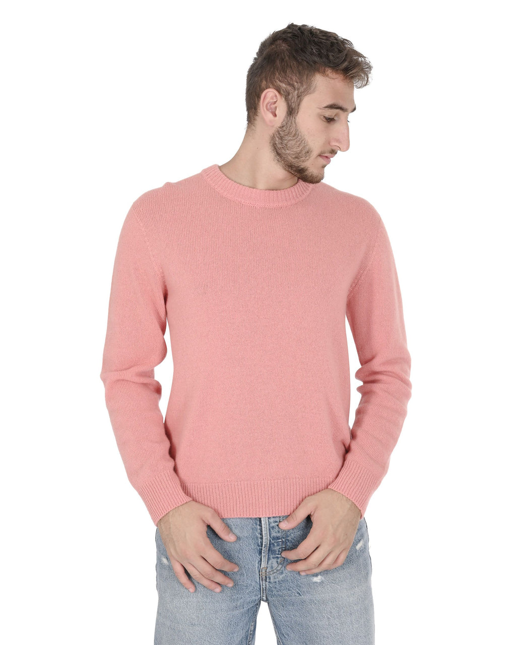 Maglione girocollo da uomo in cashmere Crown of Edinburgh COE 009 SALMONE
