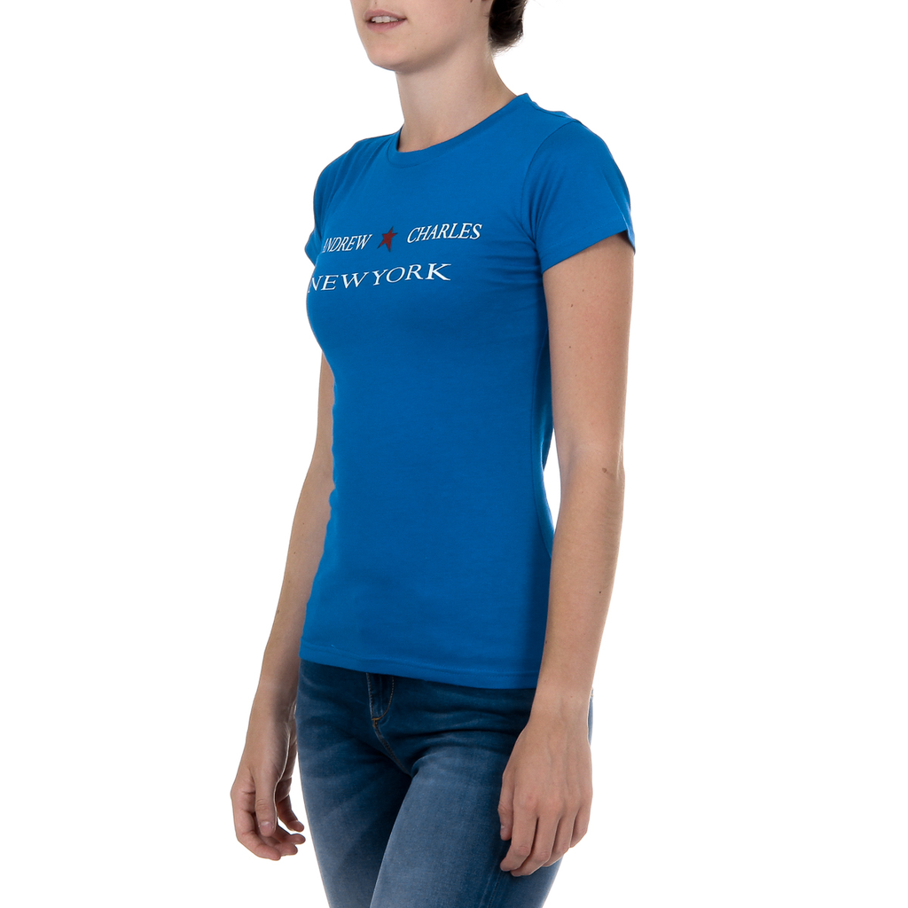 Andrew Charles Maglietta da donna a maniche corte con scollo rotondo blu TARANA