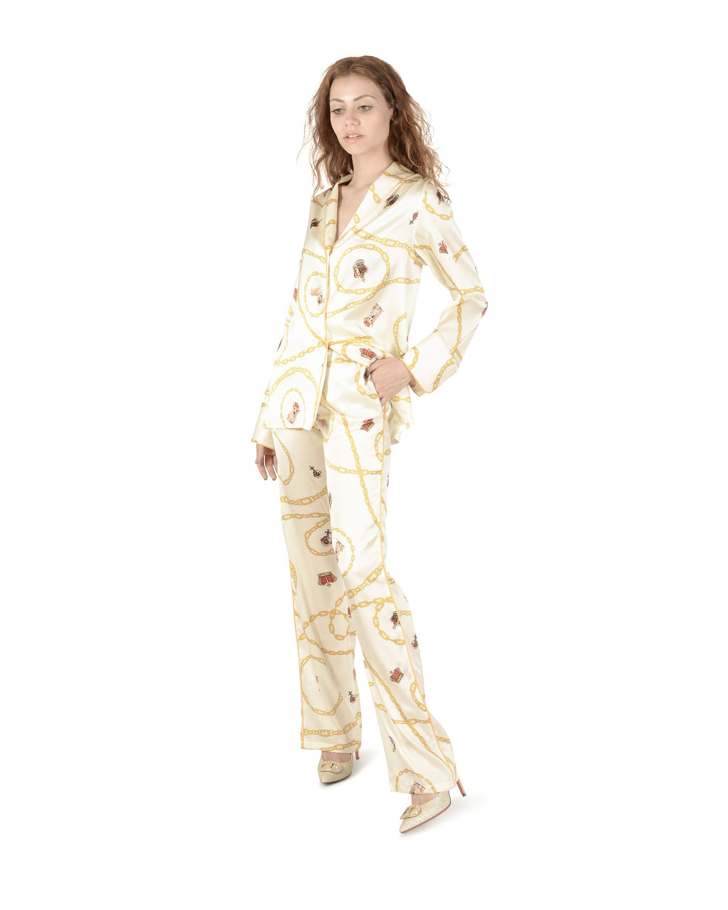 Pigiama in seta Queen's Jubilee - Crema