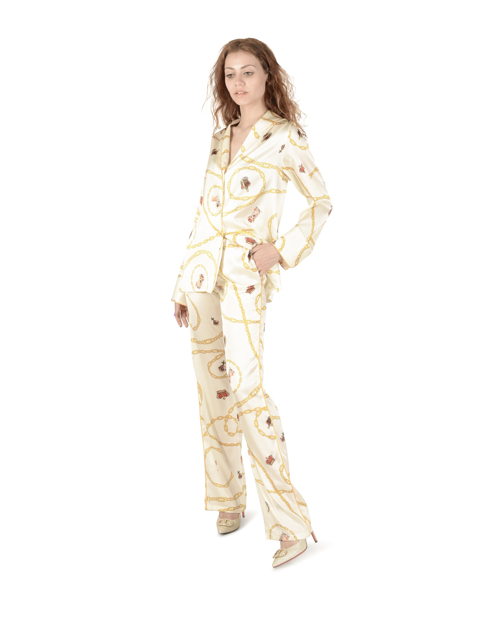 Pigiama in seta Queen's Jubilee - Crema