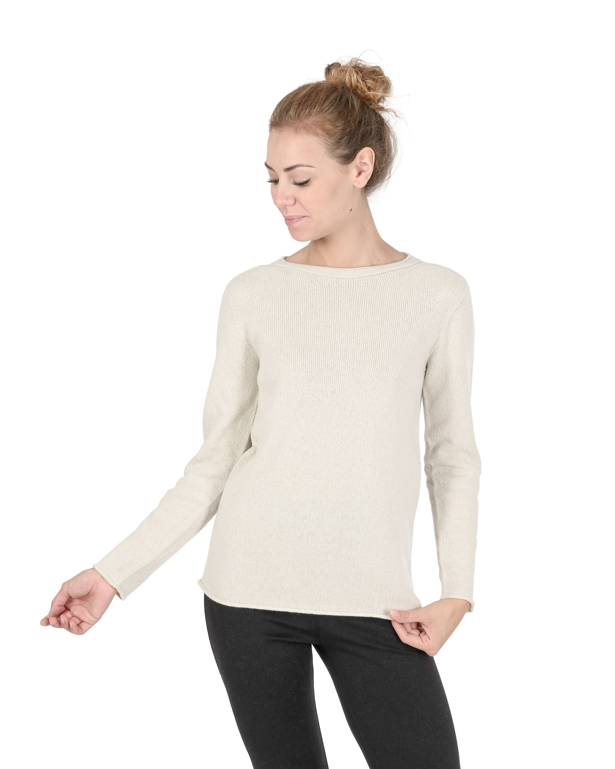 Maglione da donna con scollo a barca in cashmere Crown of Edinburgh COE 0015 CREMA