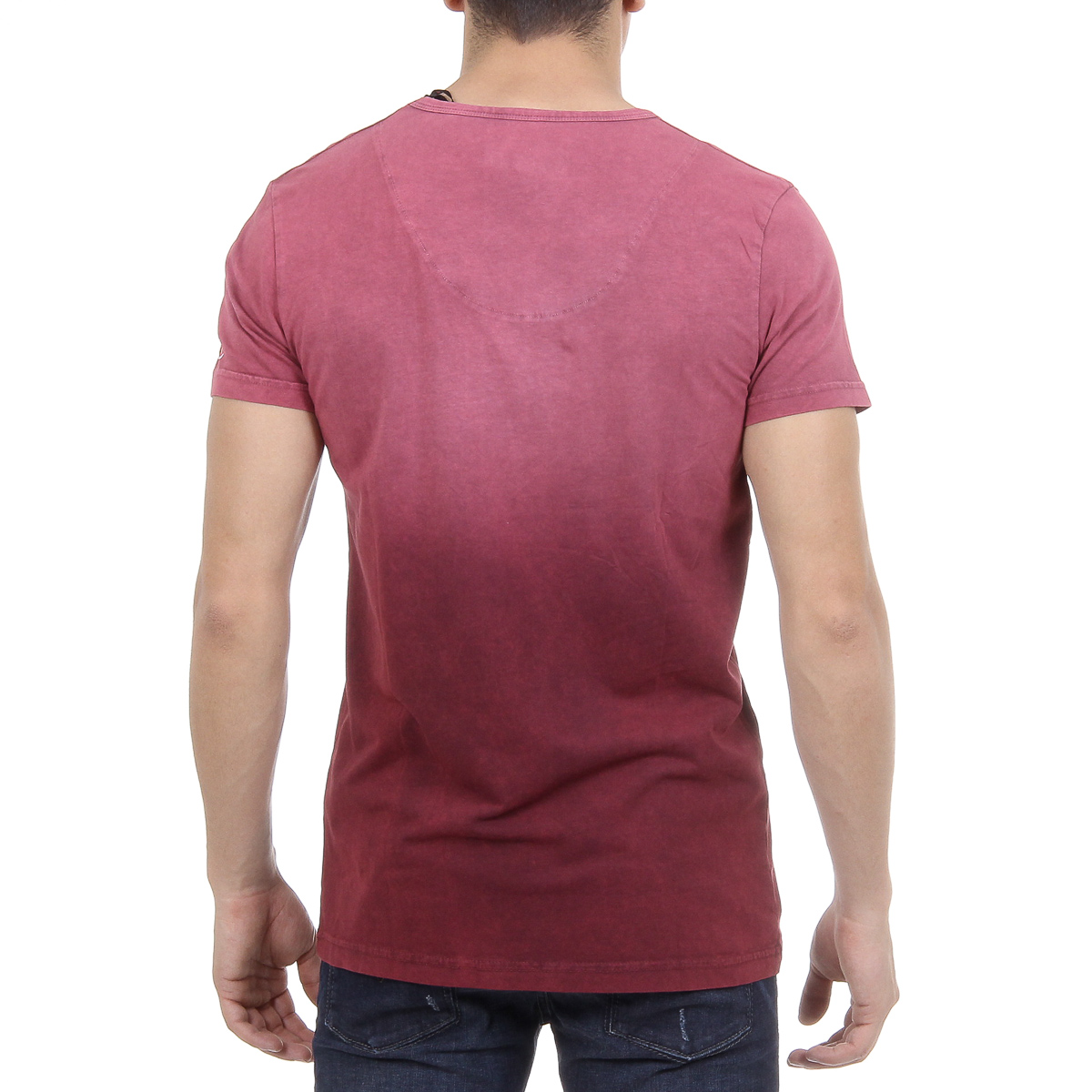 Andrew Charles T-shirt da uomo a maniche corte con scollo a V Bordeaux ELI