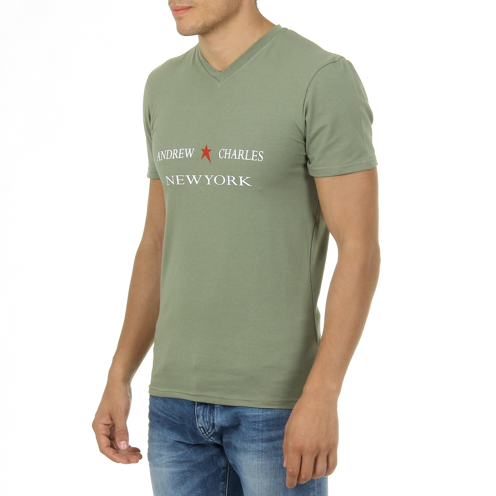 Andrew Charles Maglietta da uomo a maniche corte con scollo a V, verde KENAN