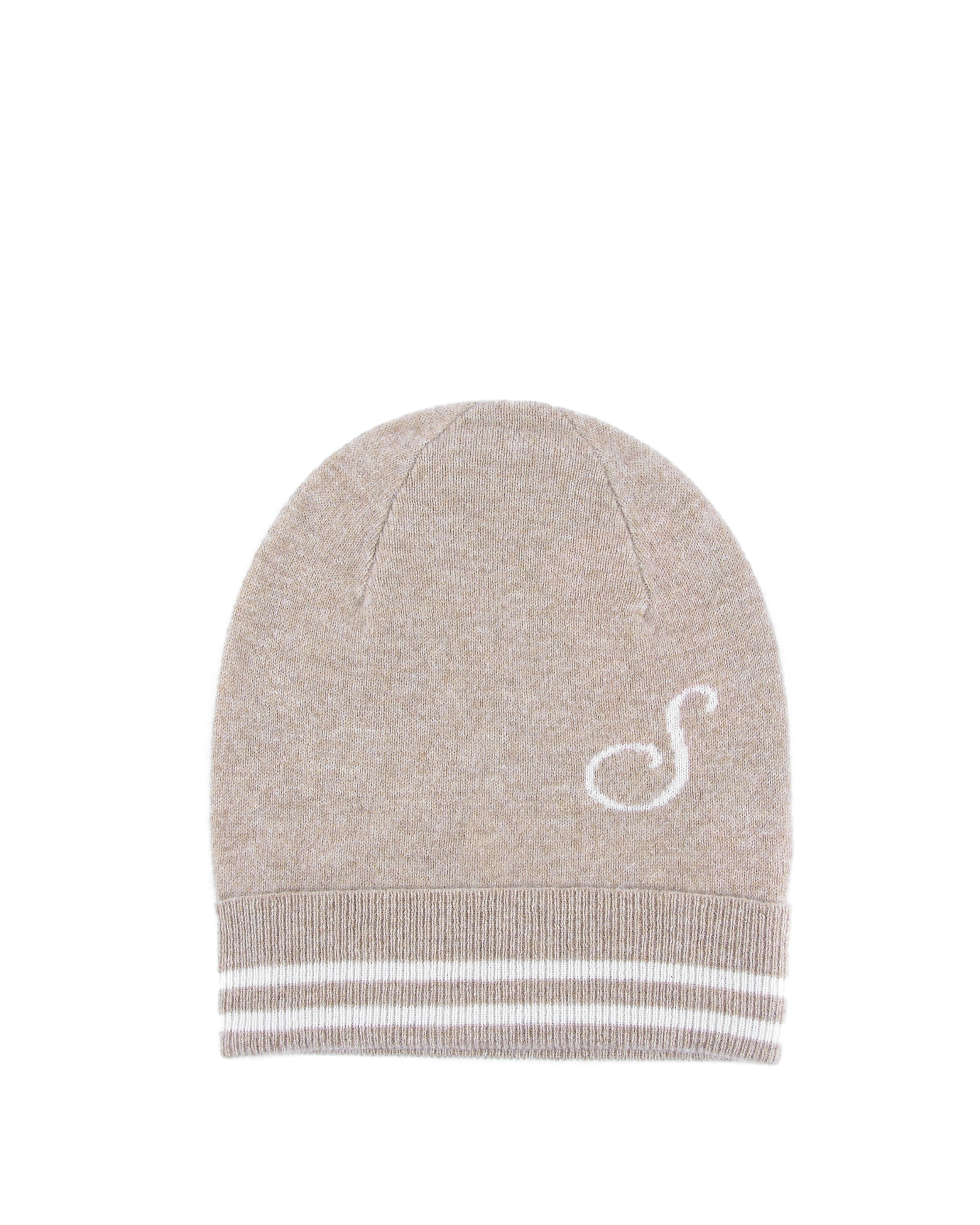 Berretto in cashmere con monogramma - Cammello