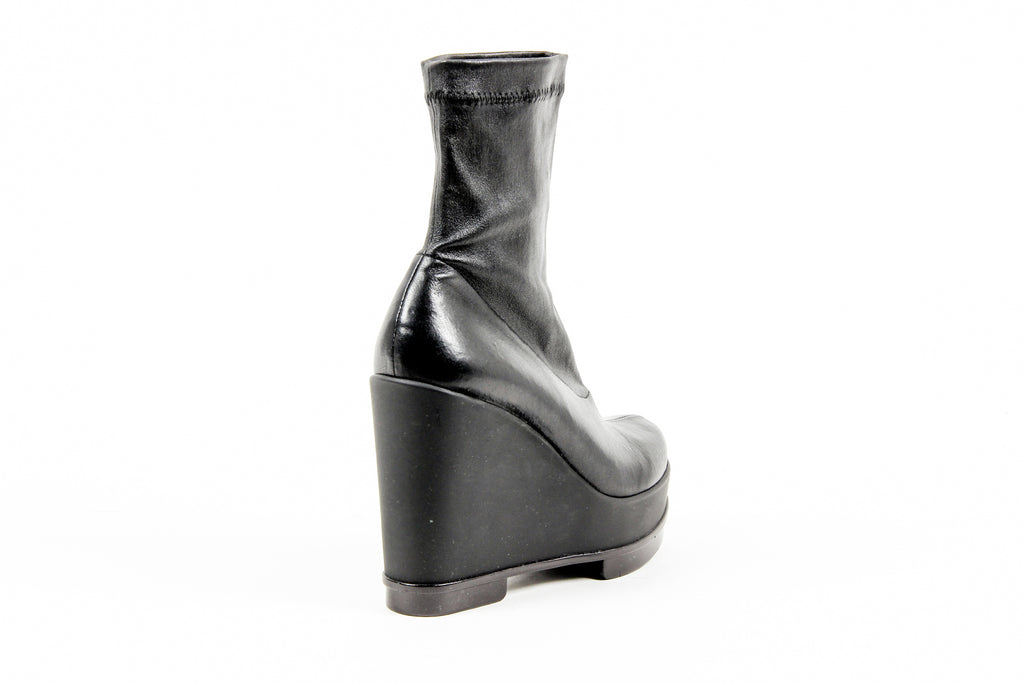 Robert Clergerie Paris Stivaletto corto con zeppa da donna SOUZIJ AGNEAU STRETCH NOIR DBL NR