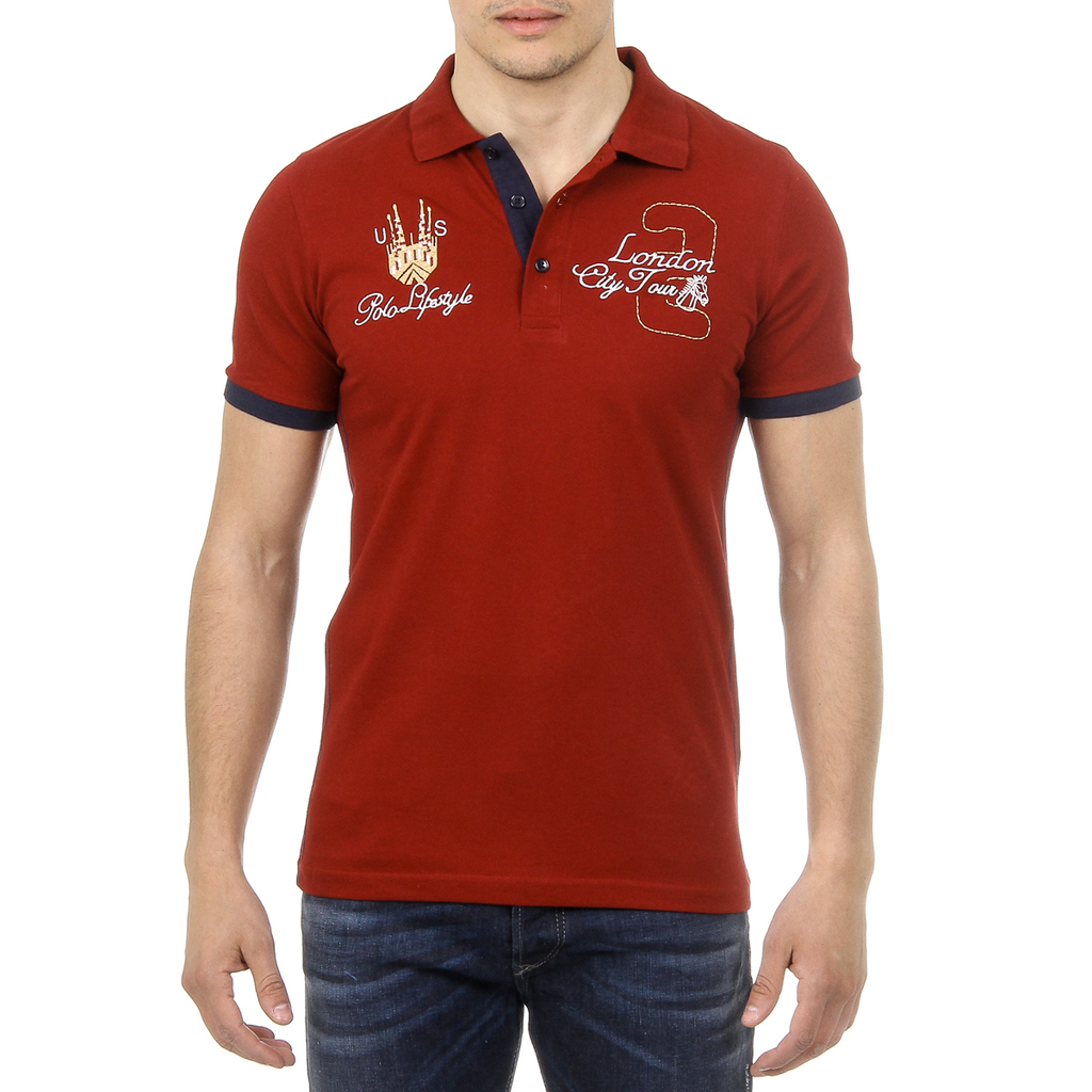 Polo da uomo a maniche corte Ufford & Suffolk Polo Club US005 BORDEAUX