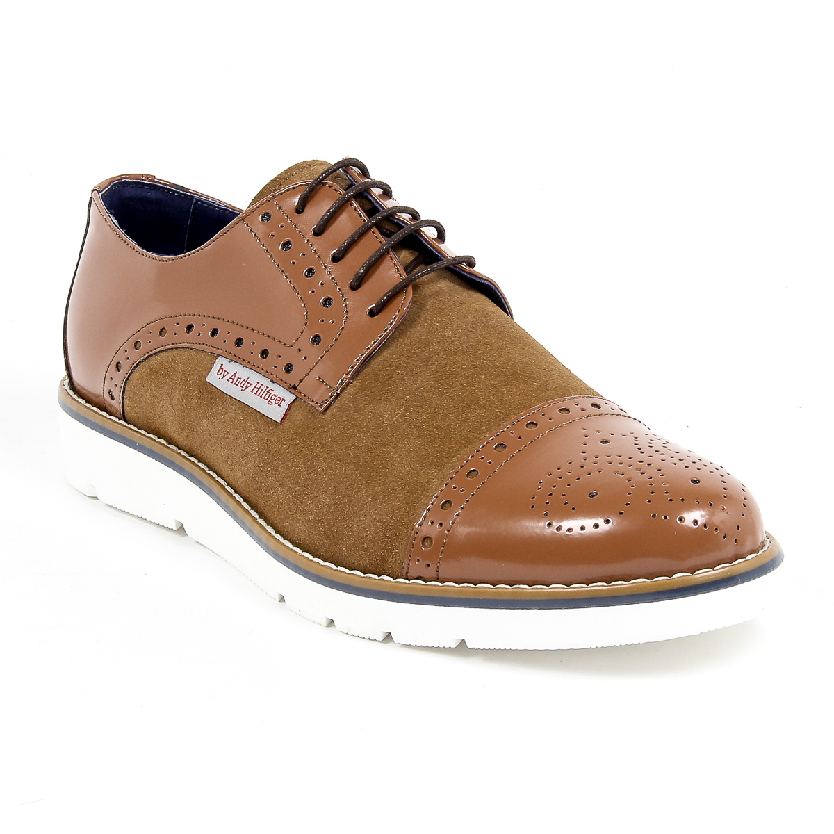 Andrew Charles Mens Brogue Oxford Shoe 911 ABRASIVATO CAMOSCIO COGNAC