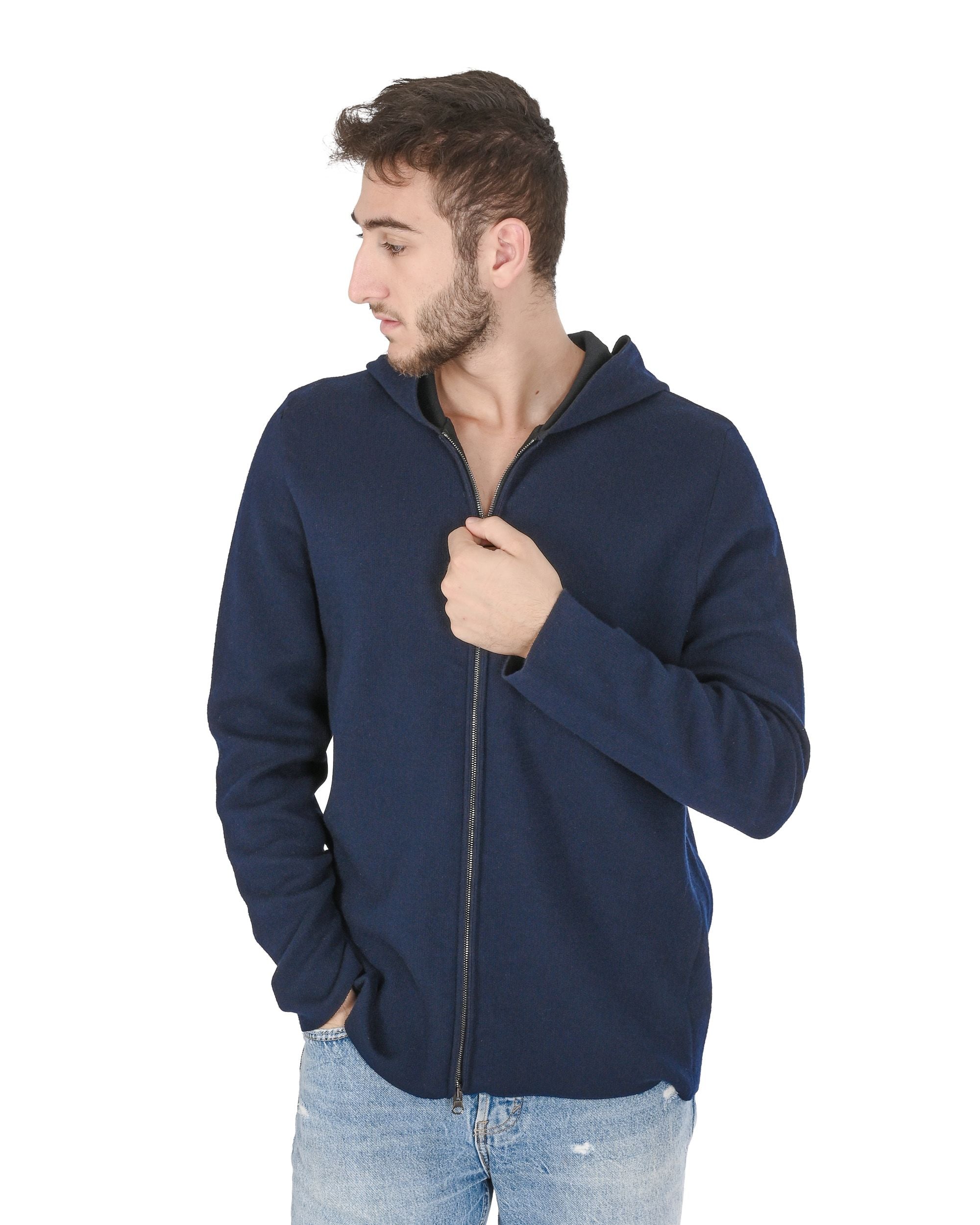 Felpa con cappuccio da uomo in cashmere Crown of Edinburgh COE 0055 NAVY