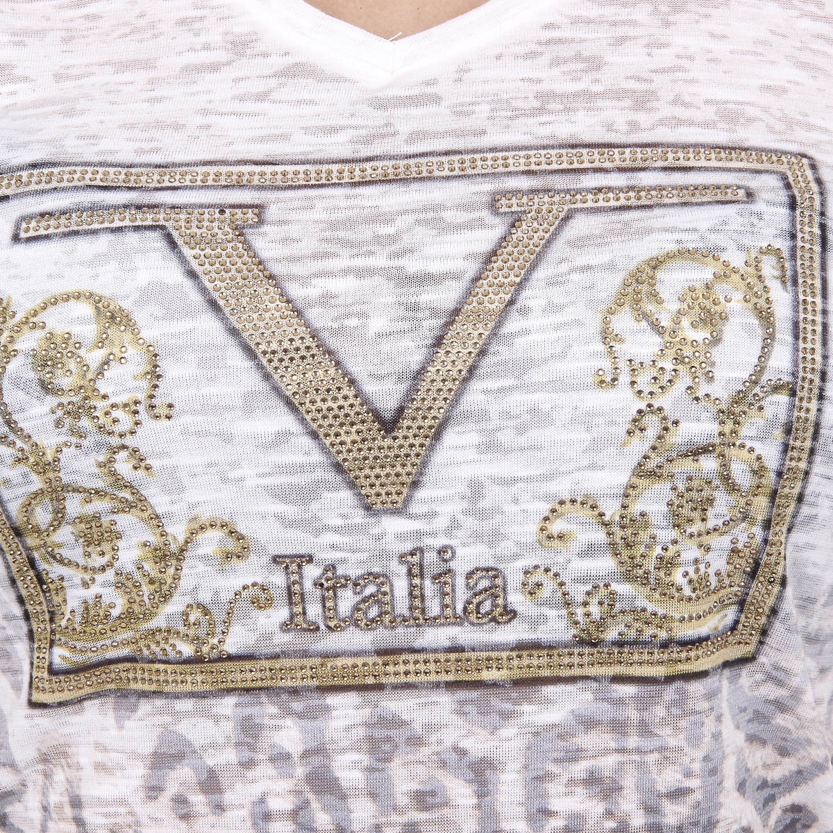 V 1969 Italia T-shirt da donna a maniche corte con scollo a V bianca EVELYN