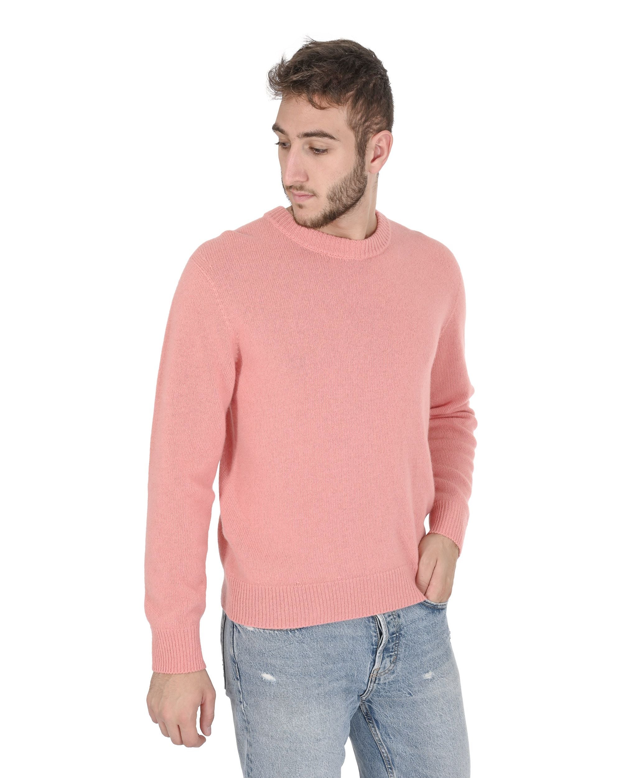 Maglione girocollo da uomo in cashmere Crown of Edinburgh COE 009 SALMONE