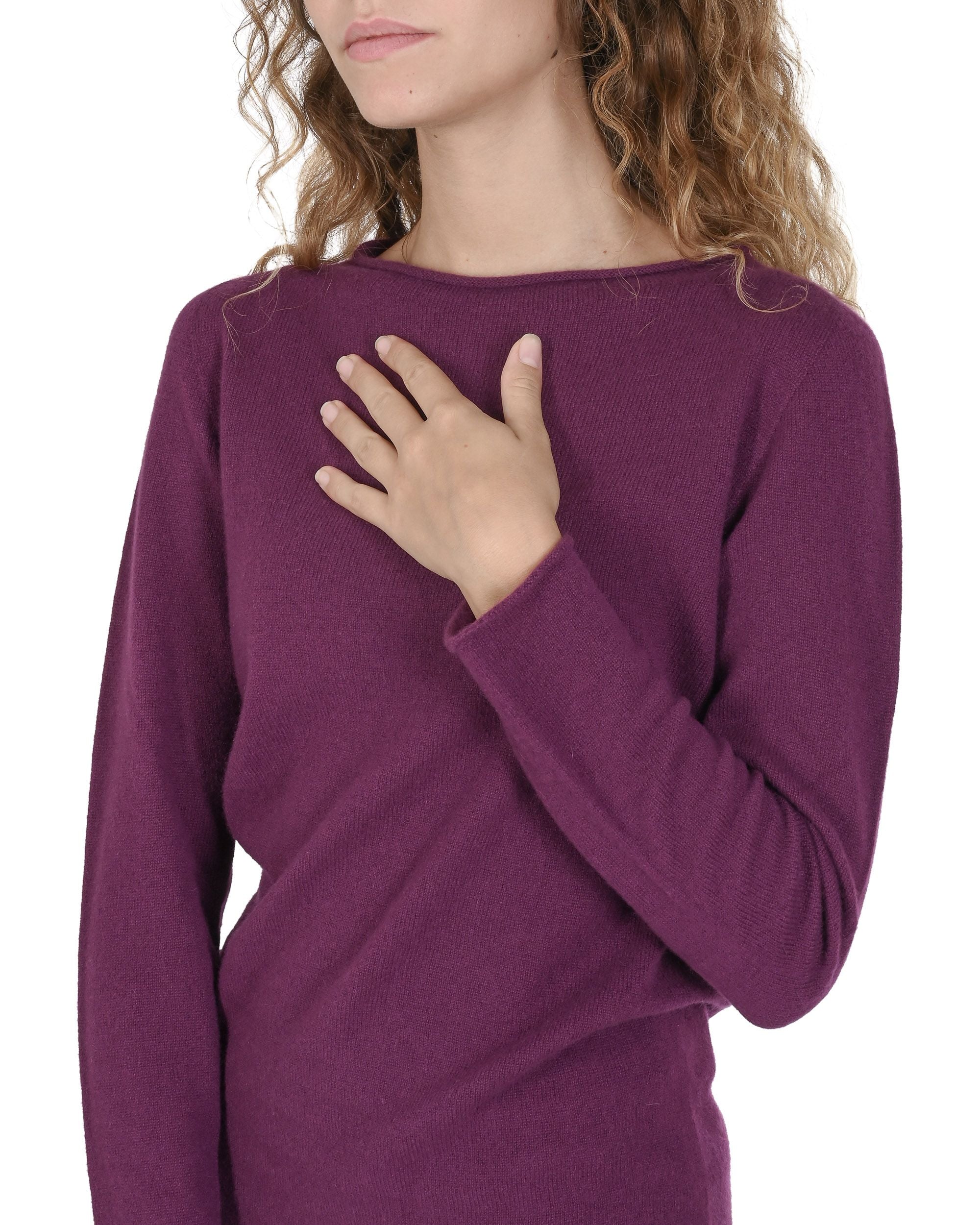 Maglione da donna in cashmere con scollo a barca Crown of Edinburgh COE 0025 VIOLA