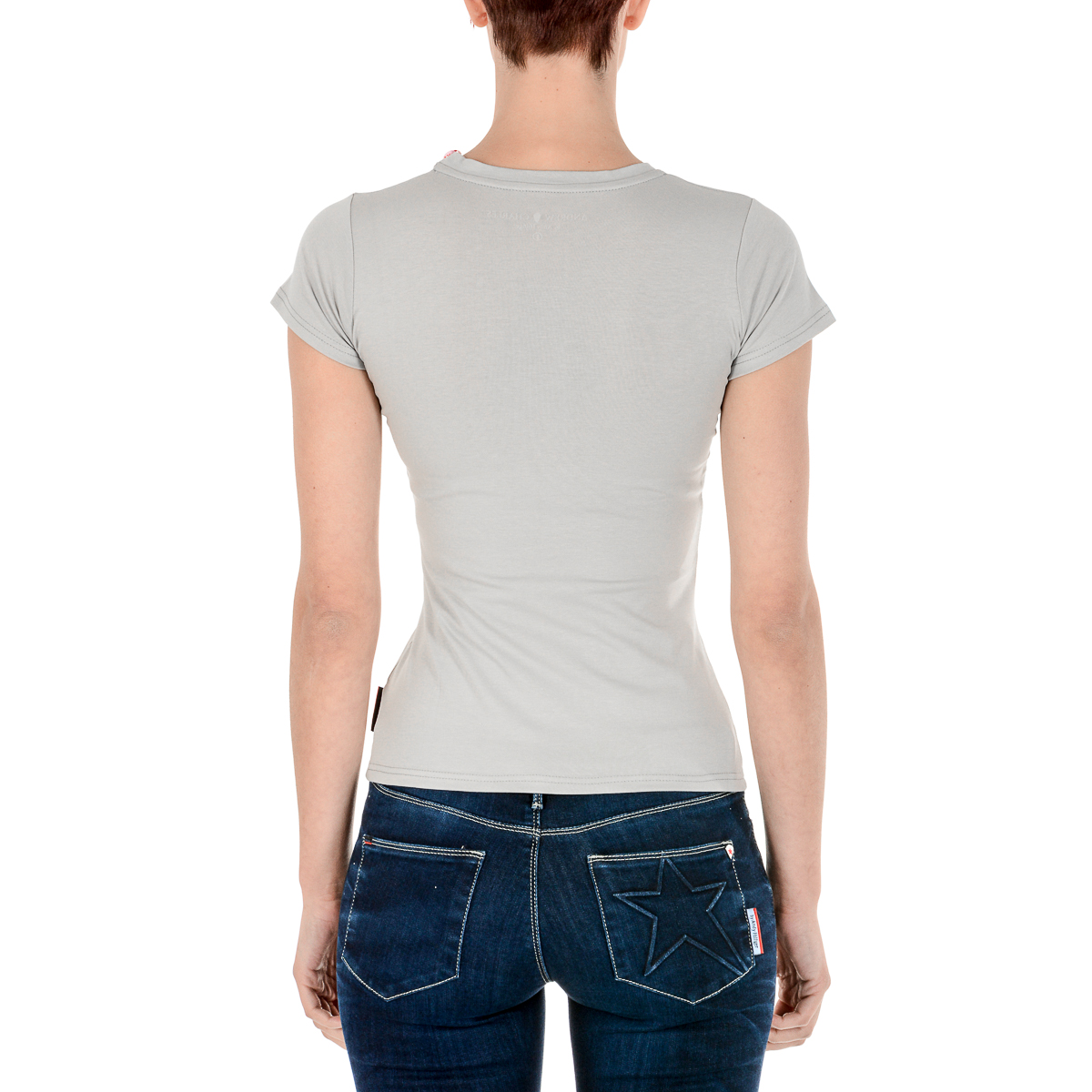 Andrew Charles T-shirt da donna a maniche corte con scollo rotondo, grigia TARANA