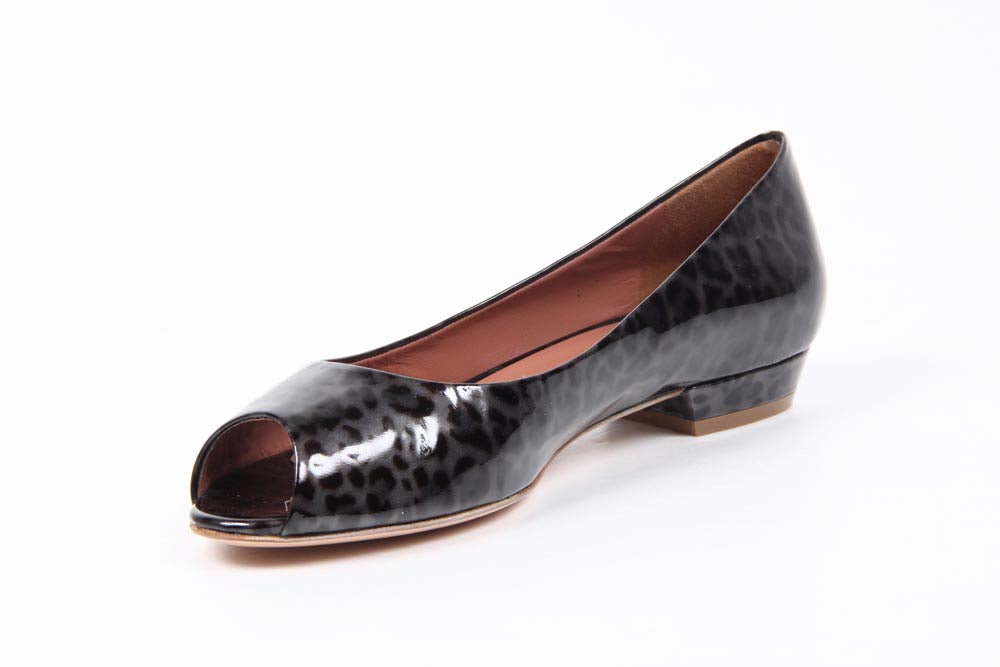 V 1969 Italia Ballerina da donna con tacco e punta aperta 5480-STEFY N PE PELLAME STAMPATO LEOPARD