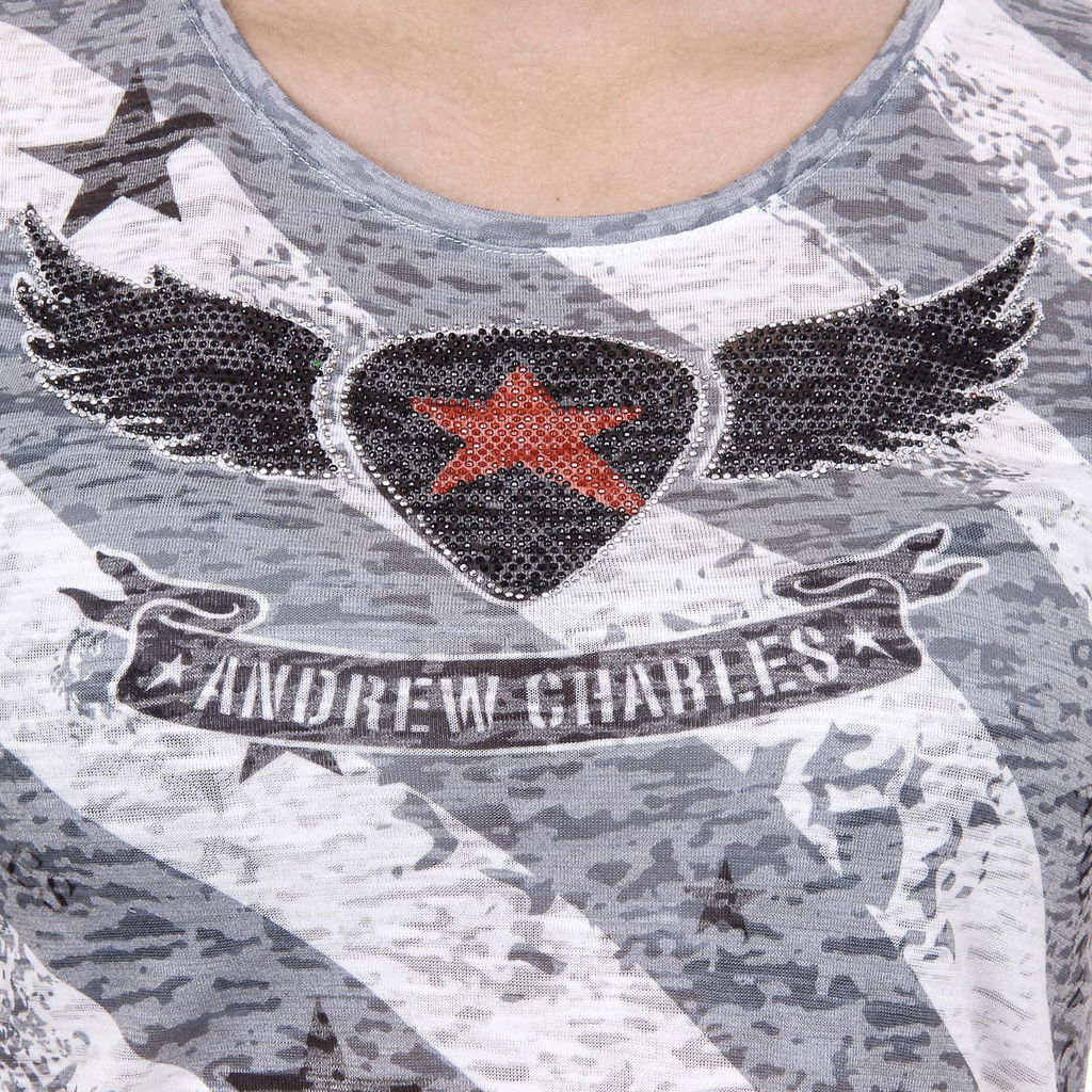 Andrew Charles T-shirt da donna a maniche corte con scollo rotondo, grigia CAROLINE