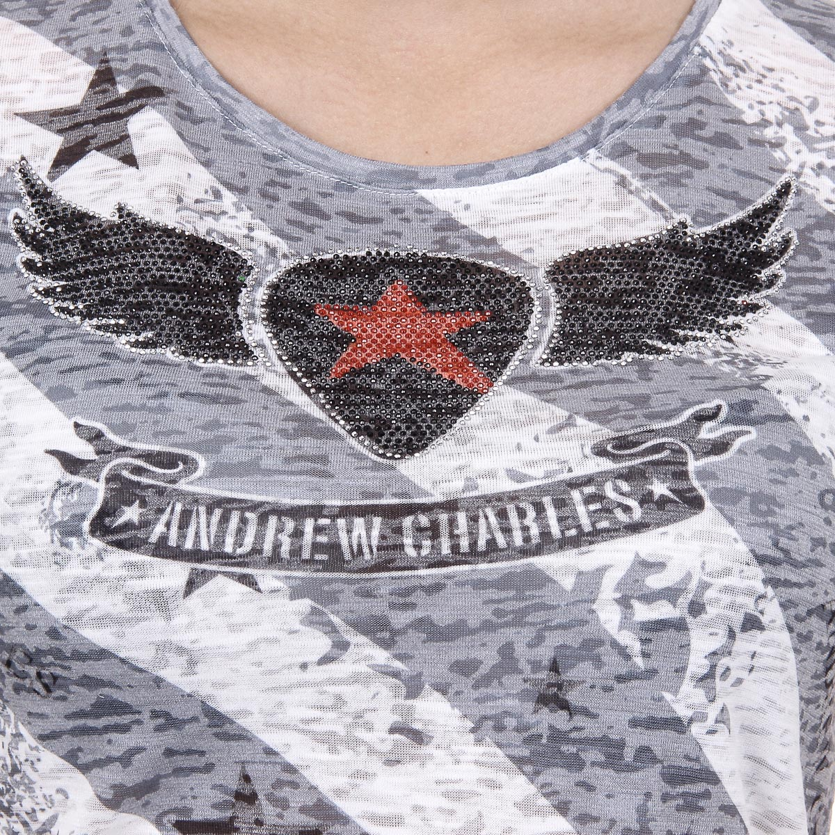 Andrew Charles T-shirt da donna a maniche corte con scollo rotondo, grigia CAROLINE