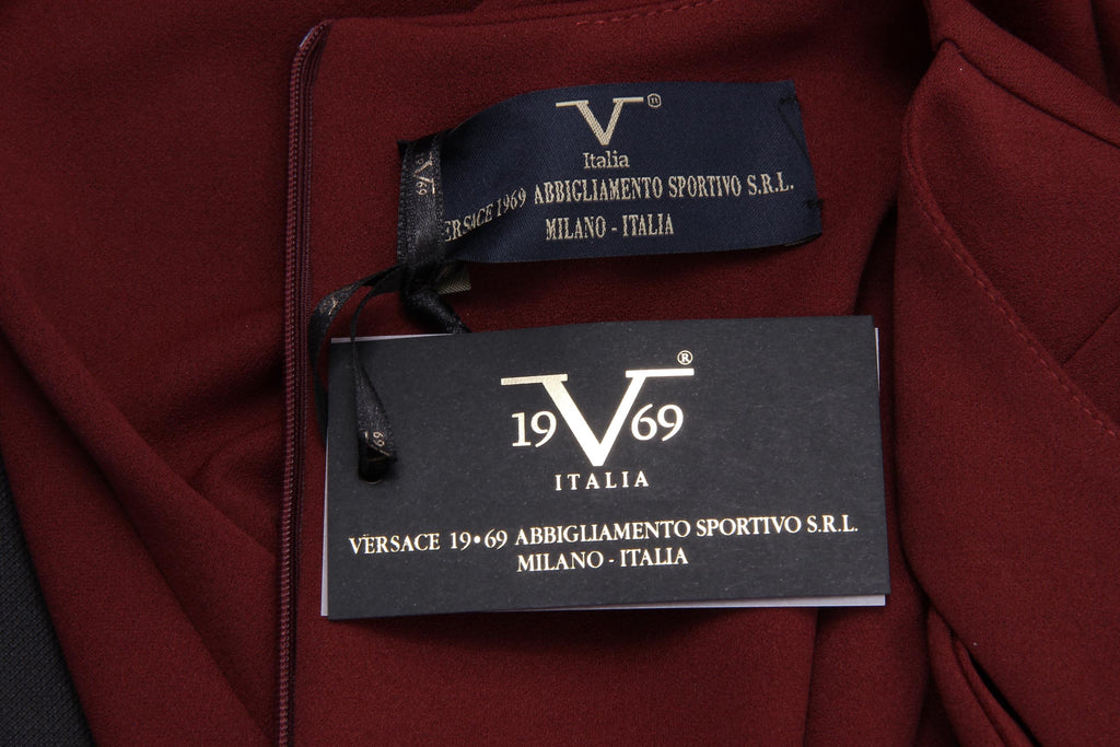 V 1969 Italia Abito da donna ABITO VARDY TESS. SCUBA CREPE BORDEAUX
