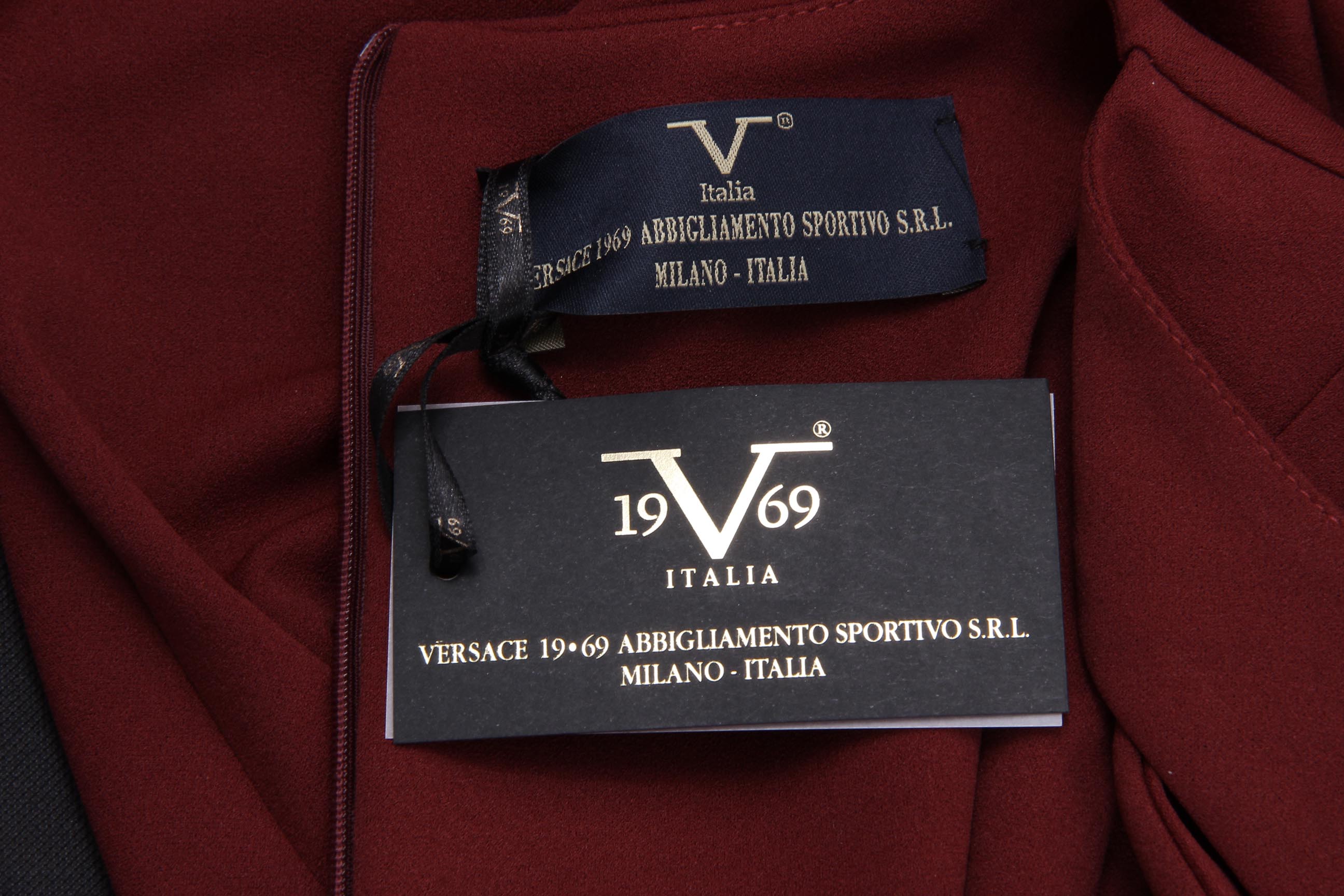 V 1969 Italia Abito da donna ABITO VARDY TESS. SCUBA CREPE BORDEAUX